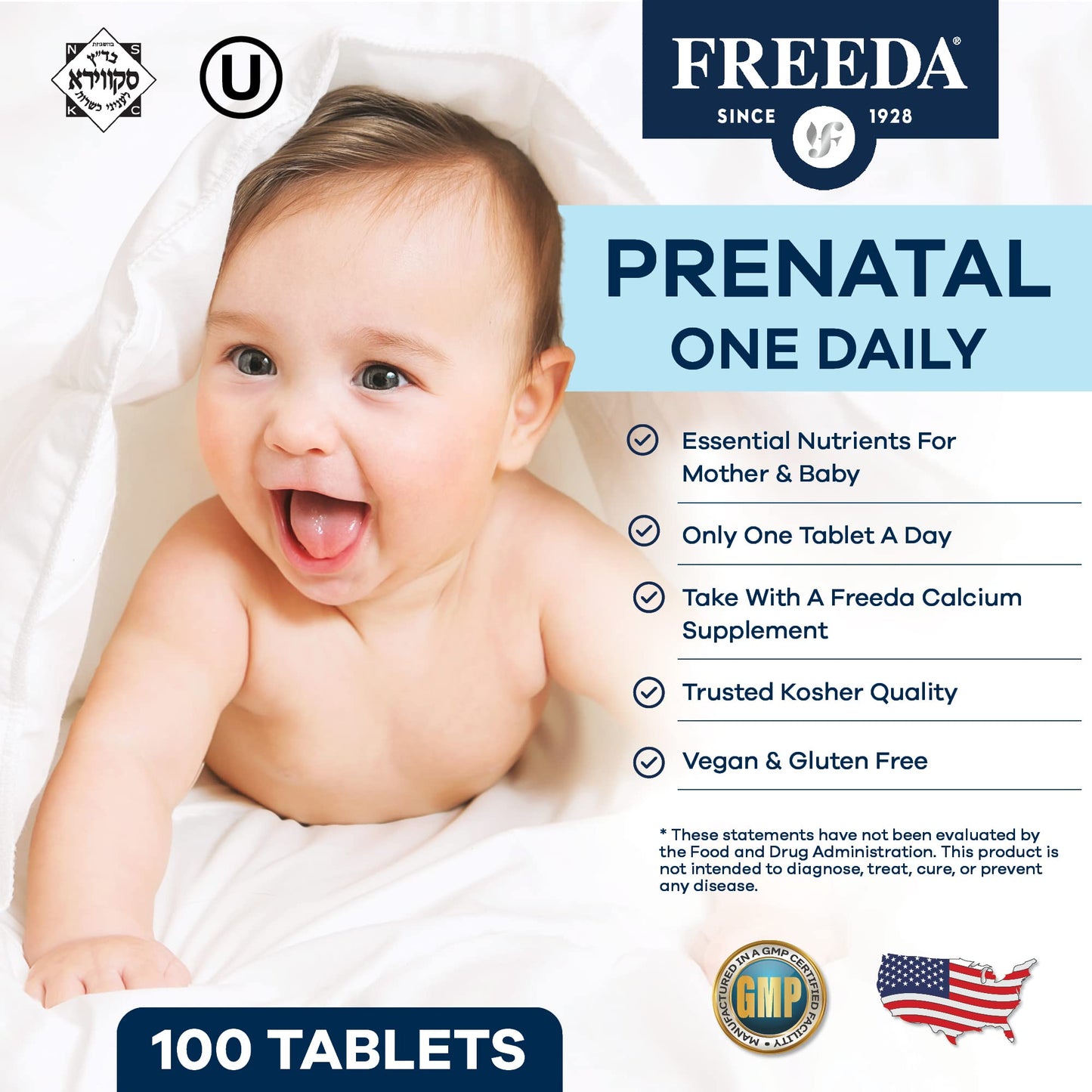 FREEDA Prenatal Vitamin Tablet, 100 Count