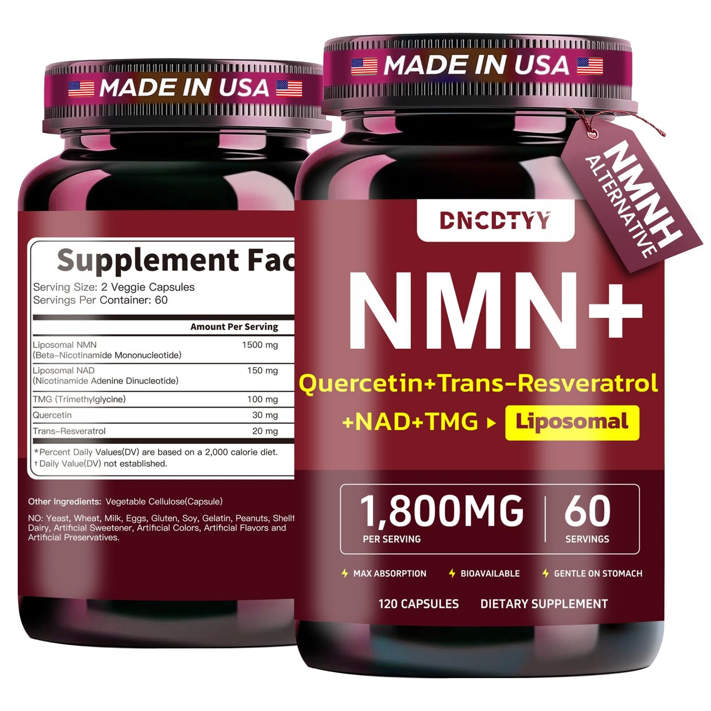 DNCDTYY Liposomal NMN Supplement 1800mg Per Serving, 5-in-1 NMN NAD Capsule 120 Count