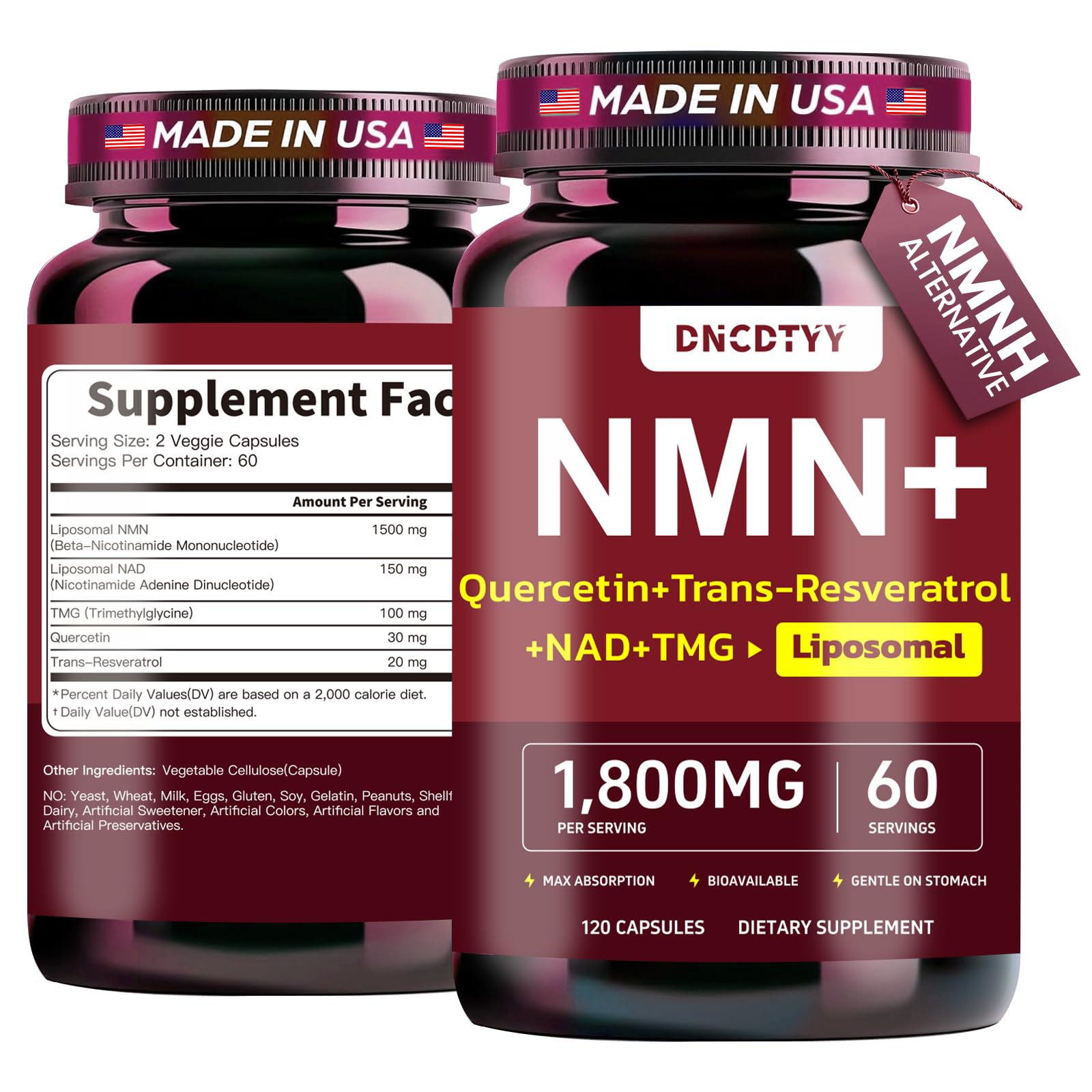 DNCDTYY Liposomal NMN Supplement 1800mg Per Serving, 5-in-1 NMN NAD Capsule 120 Count