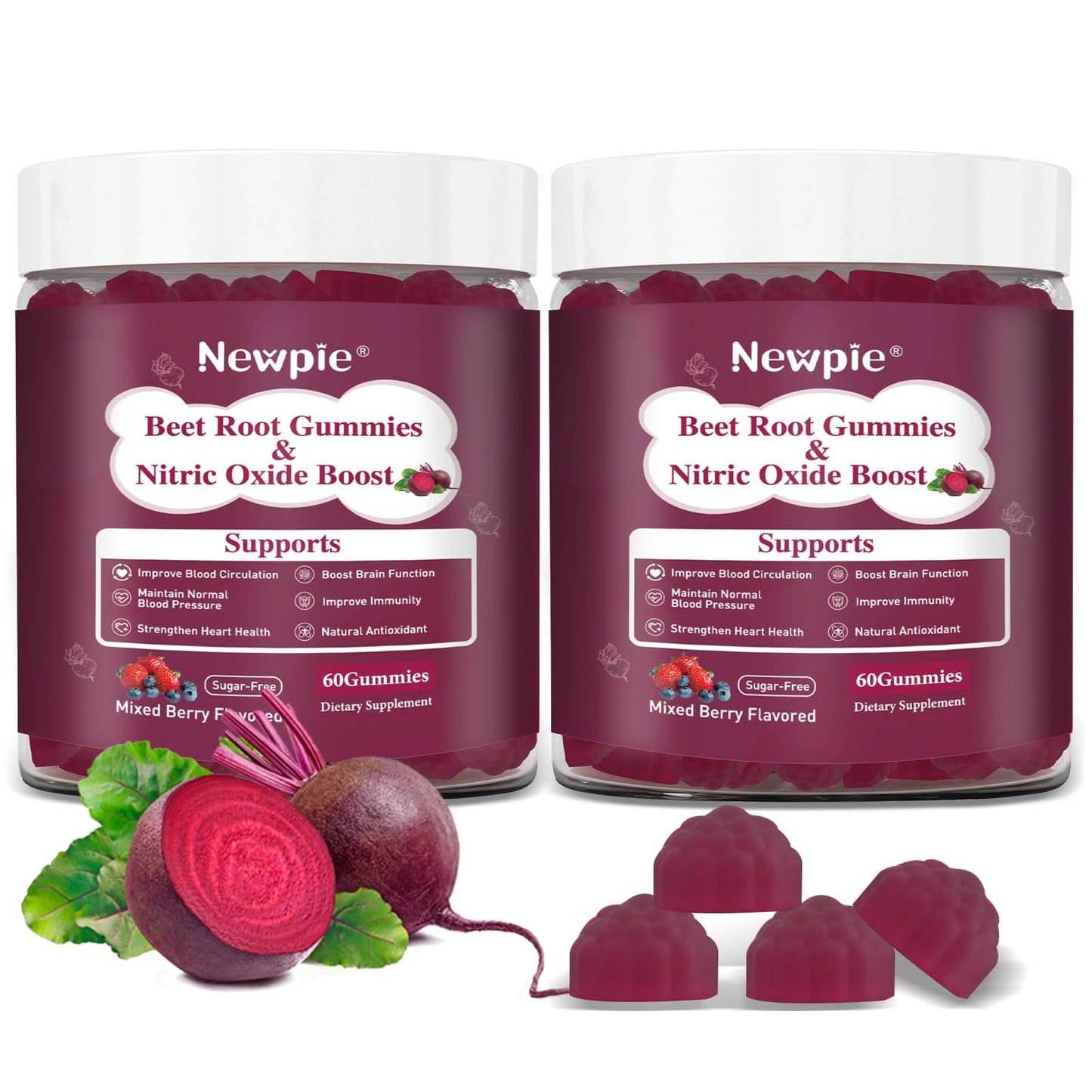 Newpie Nitric Oxide Beet Root Capsules with Grape Seed, Vitamin C & B12, for Endurance, Performance & Recovery | Mixed Berry Flavors, Vegan, Non-GMO, Gluten Free, 60 Capsules