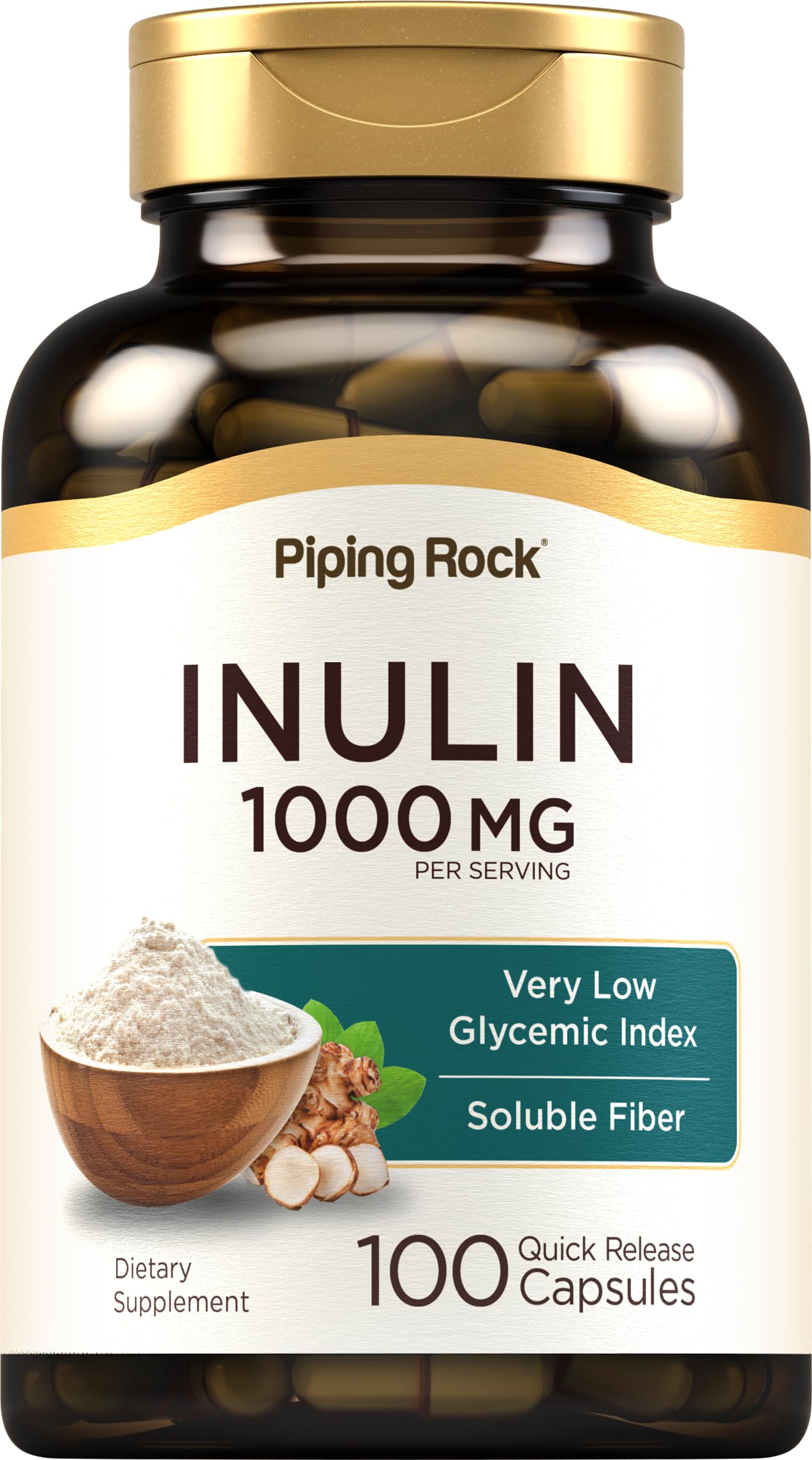Piping Rock Organic Inulin Capsules 1000 mg, 100 Capsules