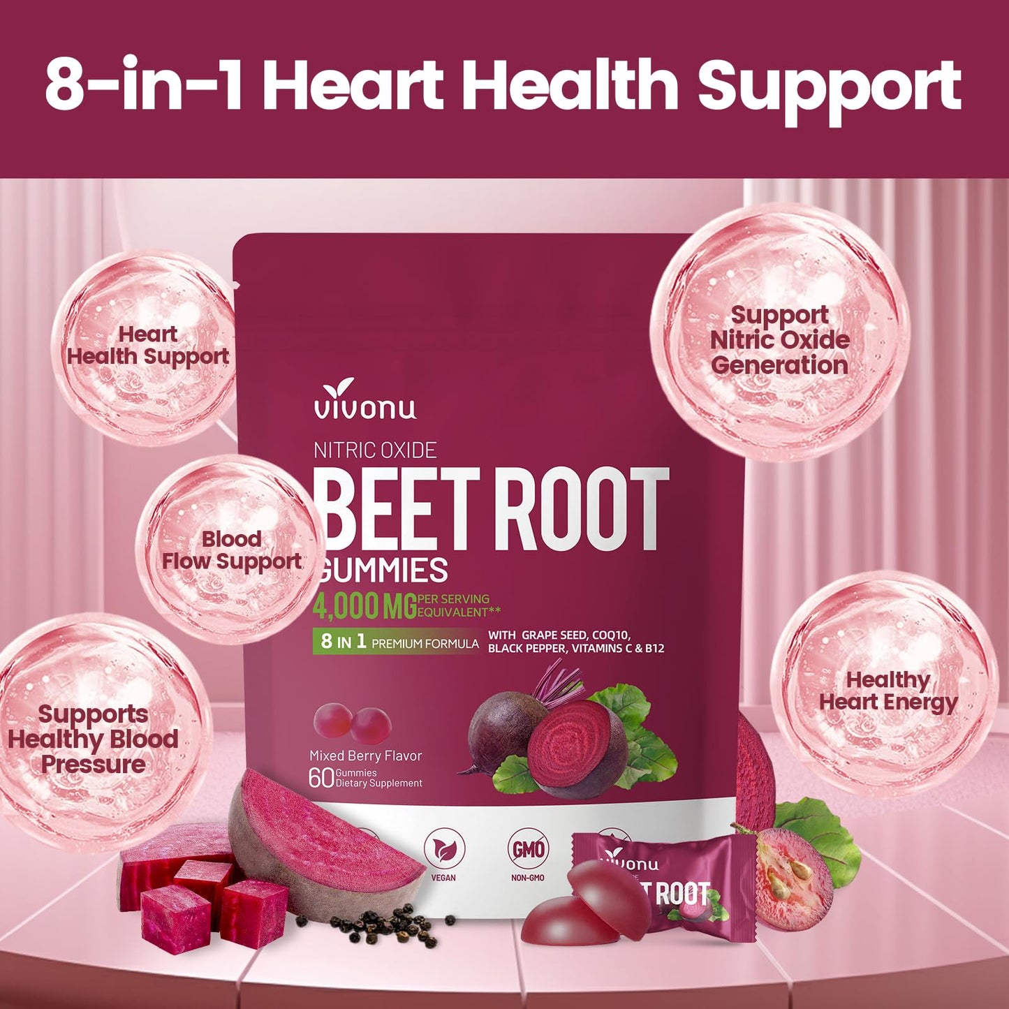 VivoNu Beet Root Gummies Gummy 60 Count