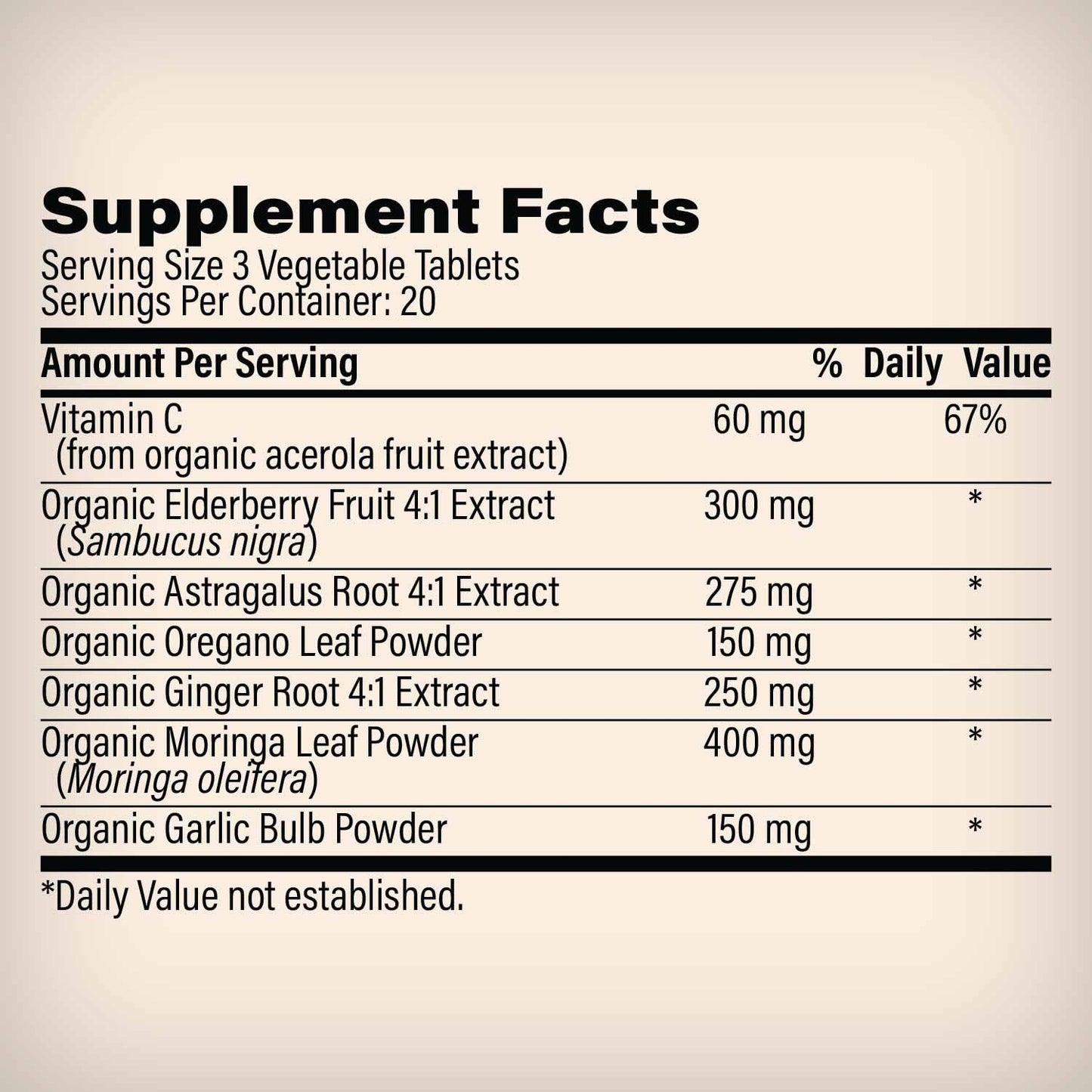 MyLifeZen Organic Immune Complex – Certified Organic Elderberry, Astragalus, Moringa, Ginger, Oregano & Acerola Vitamin C – 60 Tablets