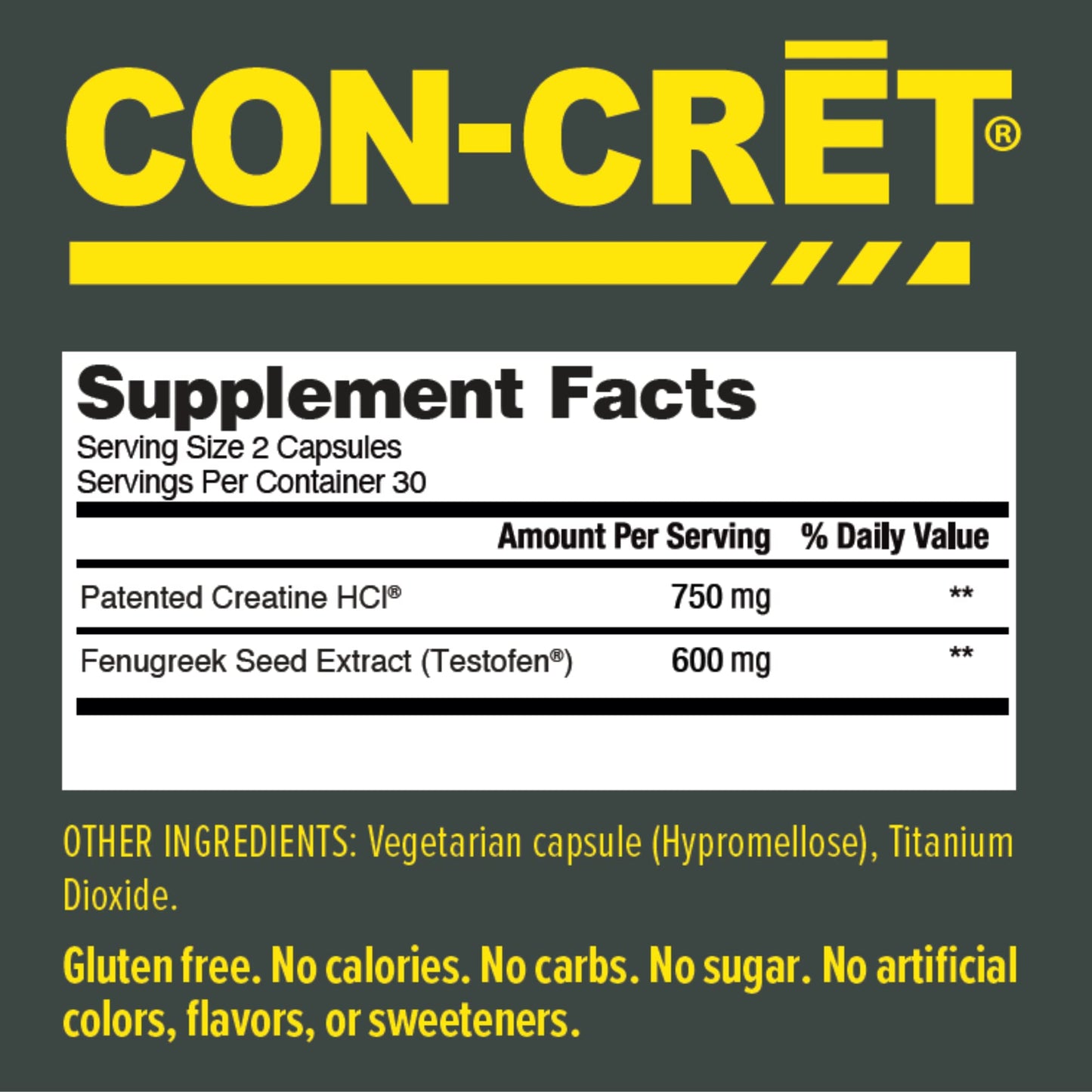 CON-CRET + Test Creatine HCl Capsules with Fenugreek Extract, 60 Capsules