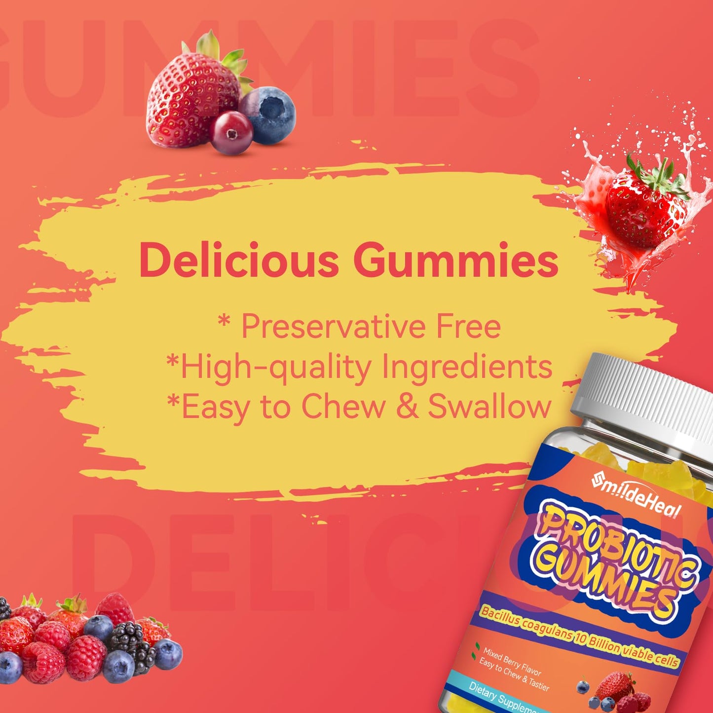 SmildeHeal Probiotic Gummies for Digestive Health Gummy 60 Count