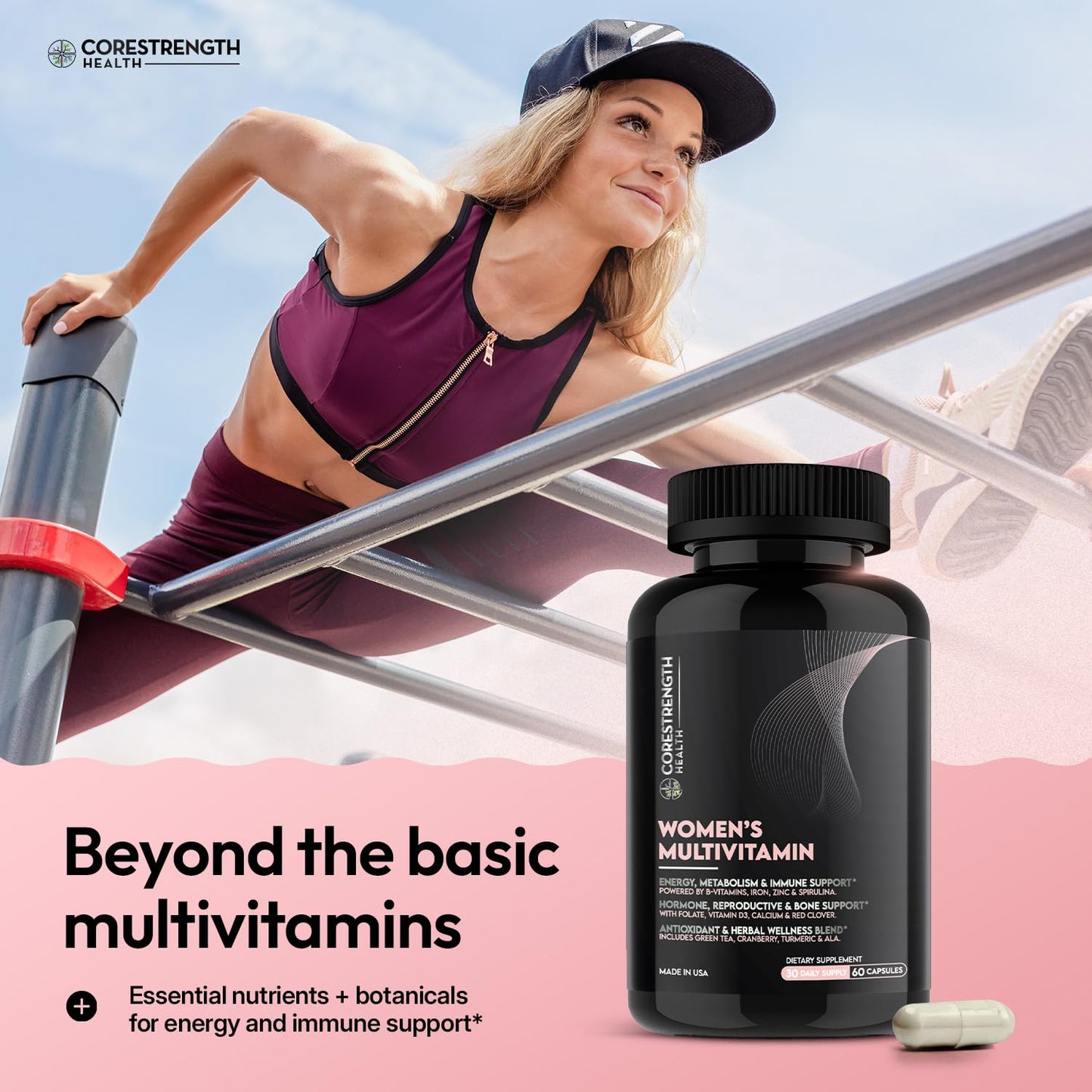 CoreStrength Health LLC Women's Multivitamin with B Complex, Biotin, D3, 60 Capsules