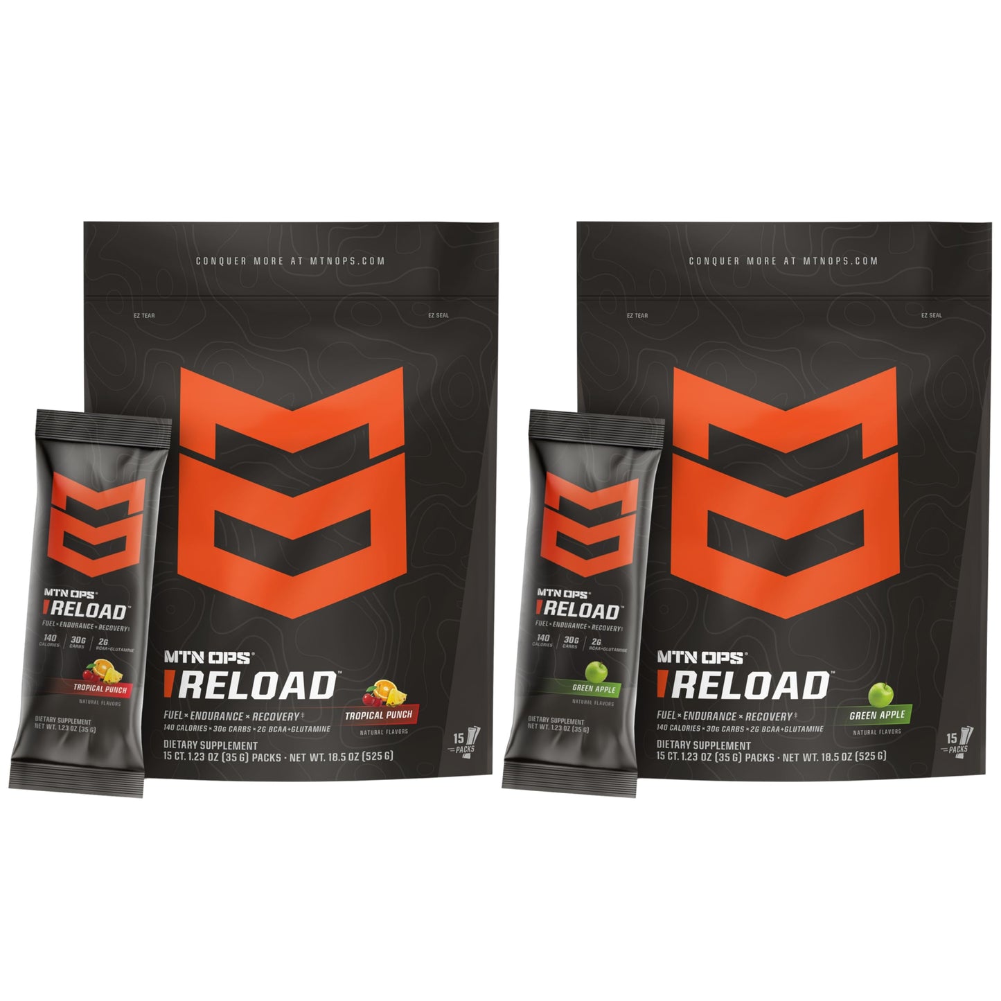 MTN OPS Reload Ready-to-Mix Carb Mix Bundle Powder, Tropical Punch & Green Apple, 36.9