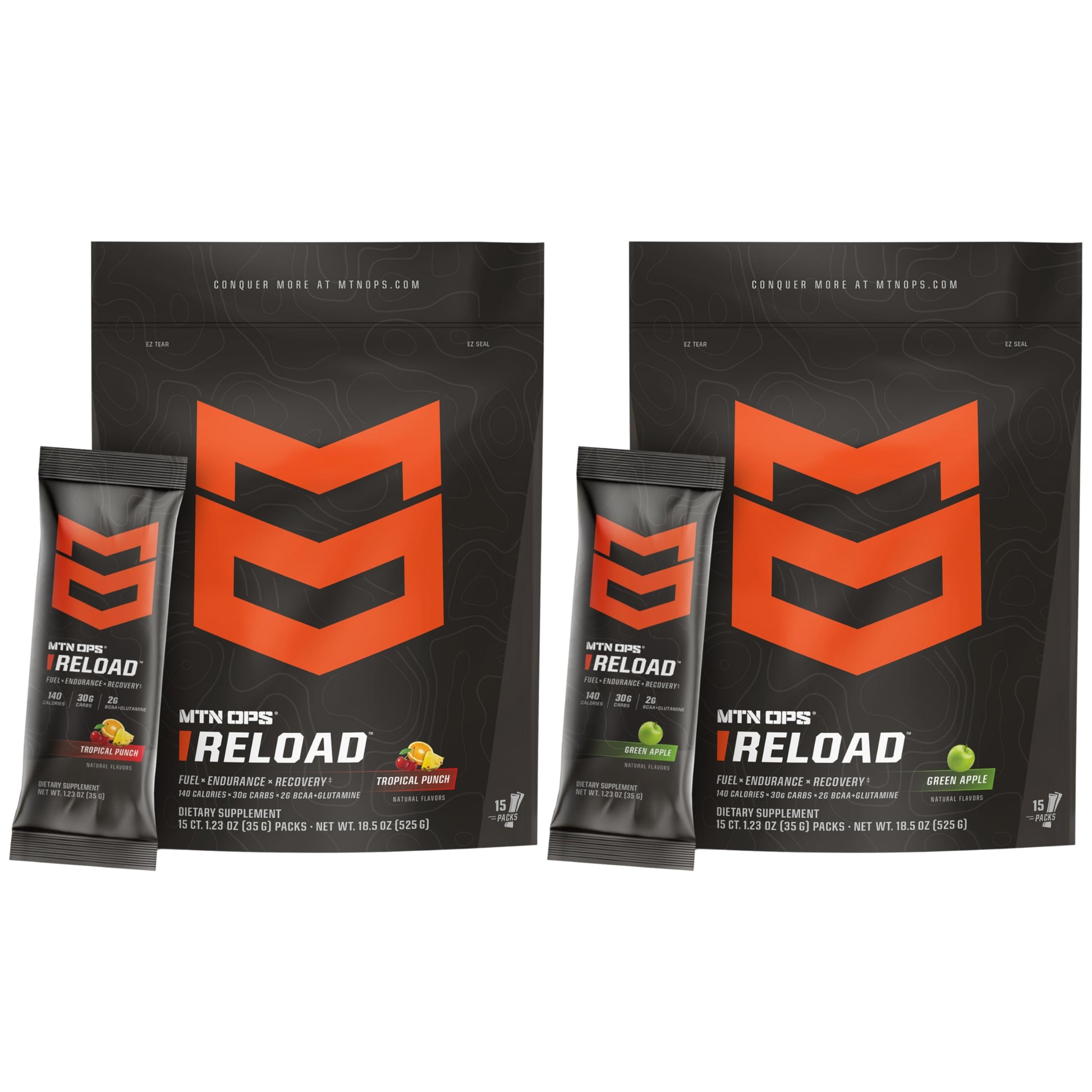 MTN OPS Reload Ready-to-Mix Carb Mix Bundle Tropical Punch & Green Apple Powder 36.9