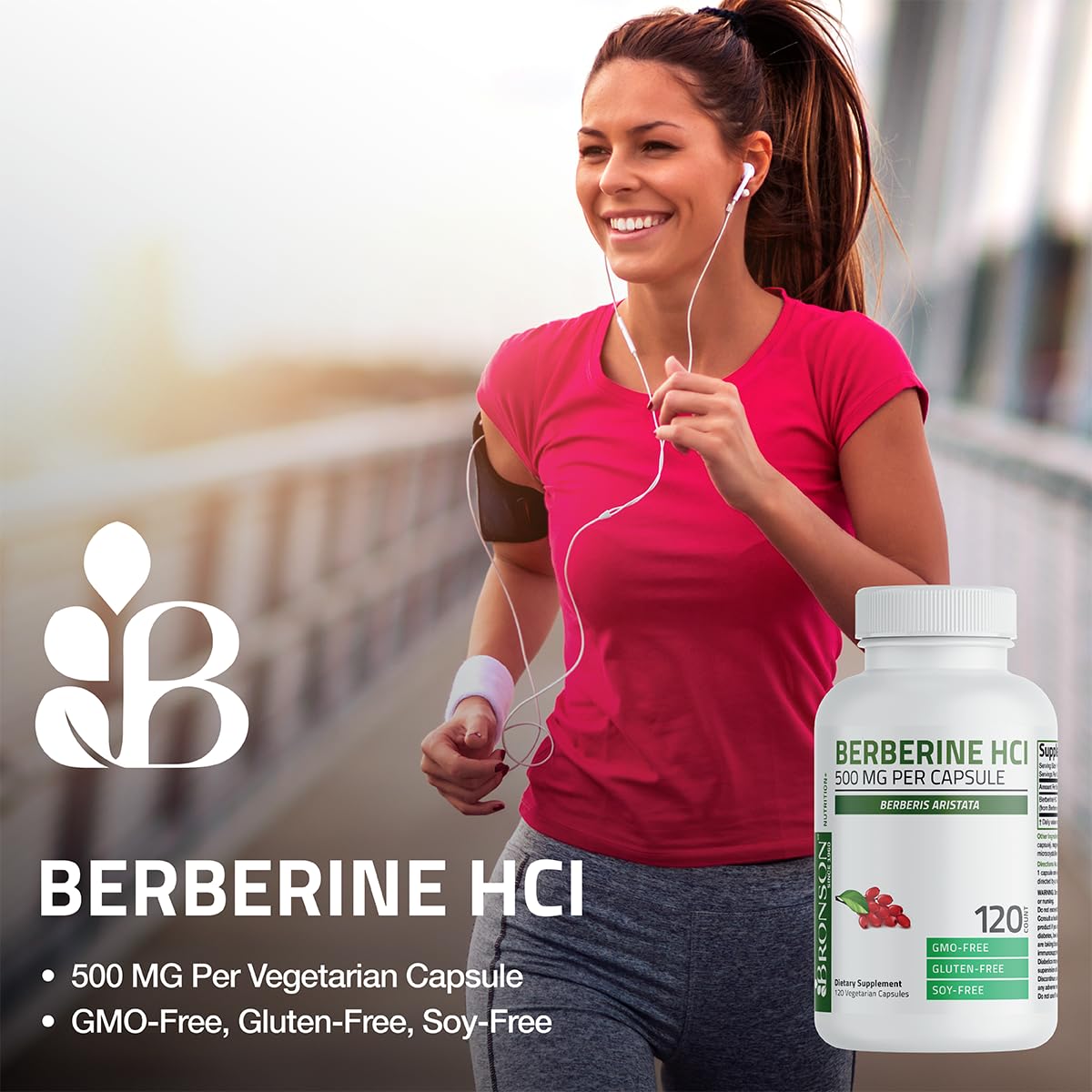 Bronson Berberine HCl 500 mg Capsule, 120 Count