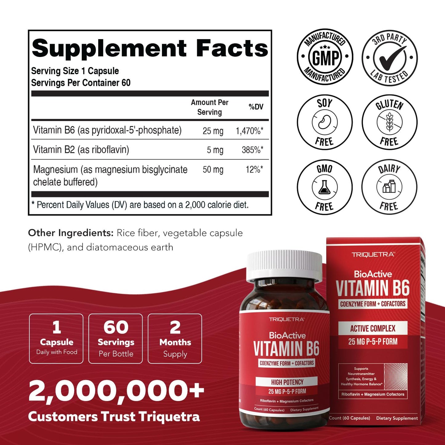 Triquetra Health BioActive Vitamin B6 25mg P-5-P Capsules, 60 Count