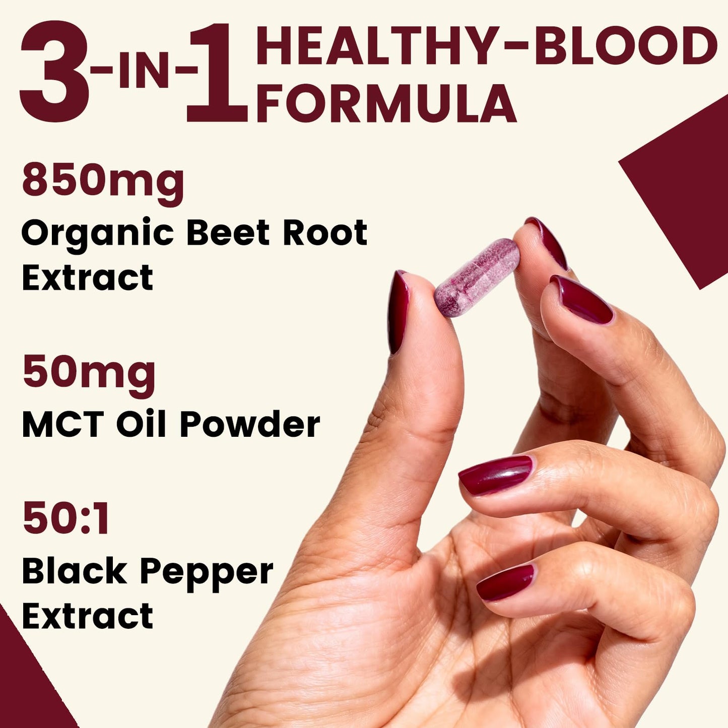 NUISM Organic Beet Root Capsules 21:1 Beetroot Extract with Black Pepper, 120 Capsules