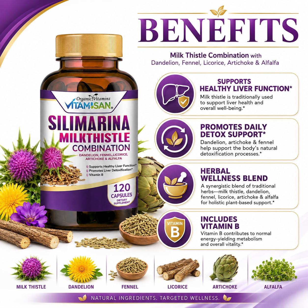 VITAMISAN Milk Thistle Detox & Cleansing Formula Capsules 120 Count