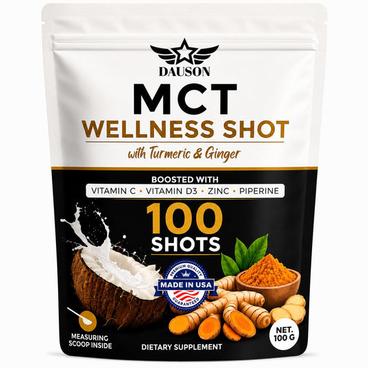 DAUSON MCT Shots Boosted with Turmeric, Ginger, Vitamin C, D3, Zinc, Piperine & Prebiotic Fiber Powder, 3.53 oz