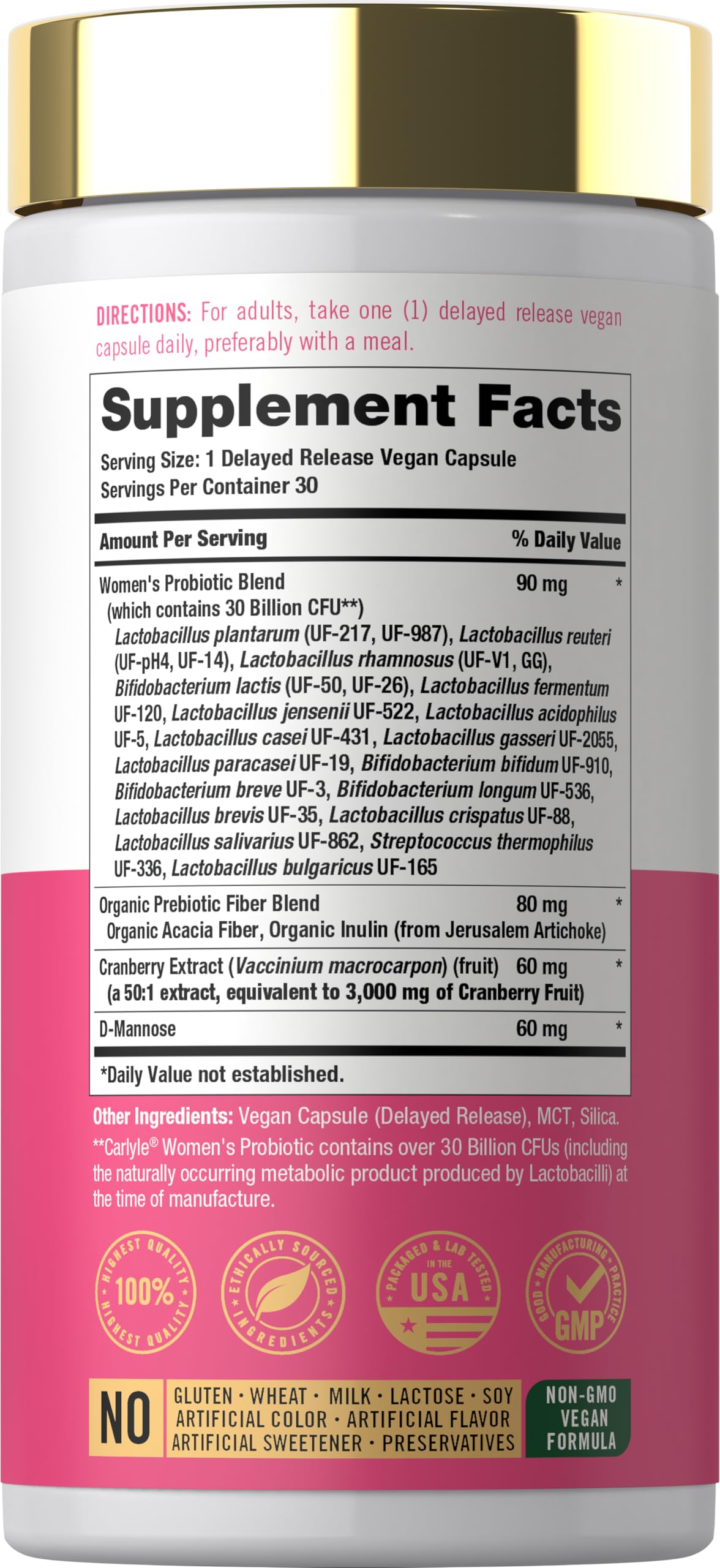 Carlyle Women's 30 Billion CFU Probiotic Capsules, 30 Count
