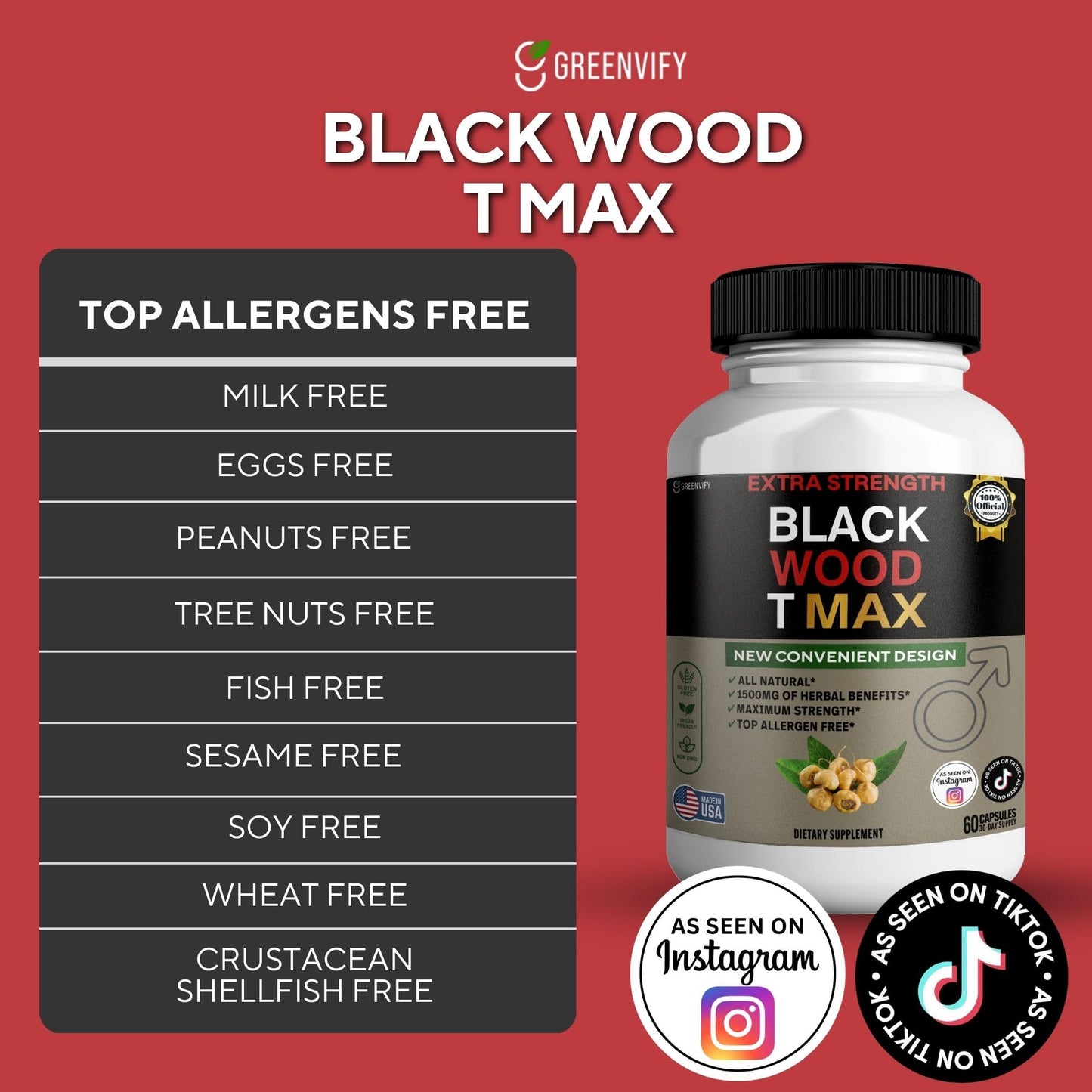 GREENVIFY Black Wood T Max Extra Strength Capsule, 180 Capsules