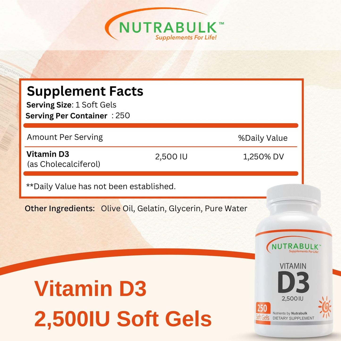 NutraBulk Vitamin D3 2500 IU Capsule, 250 Count