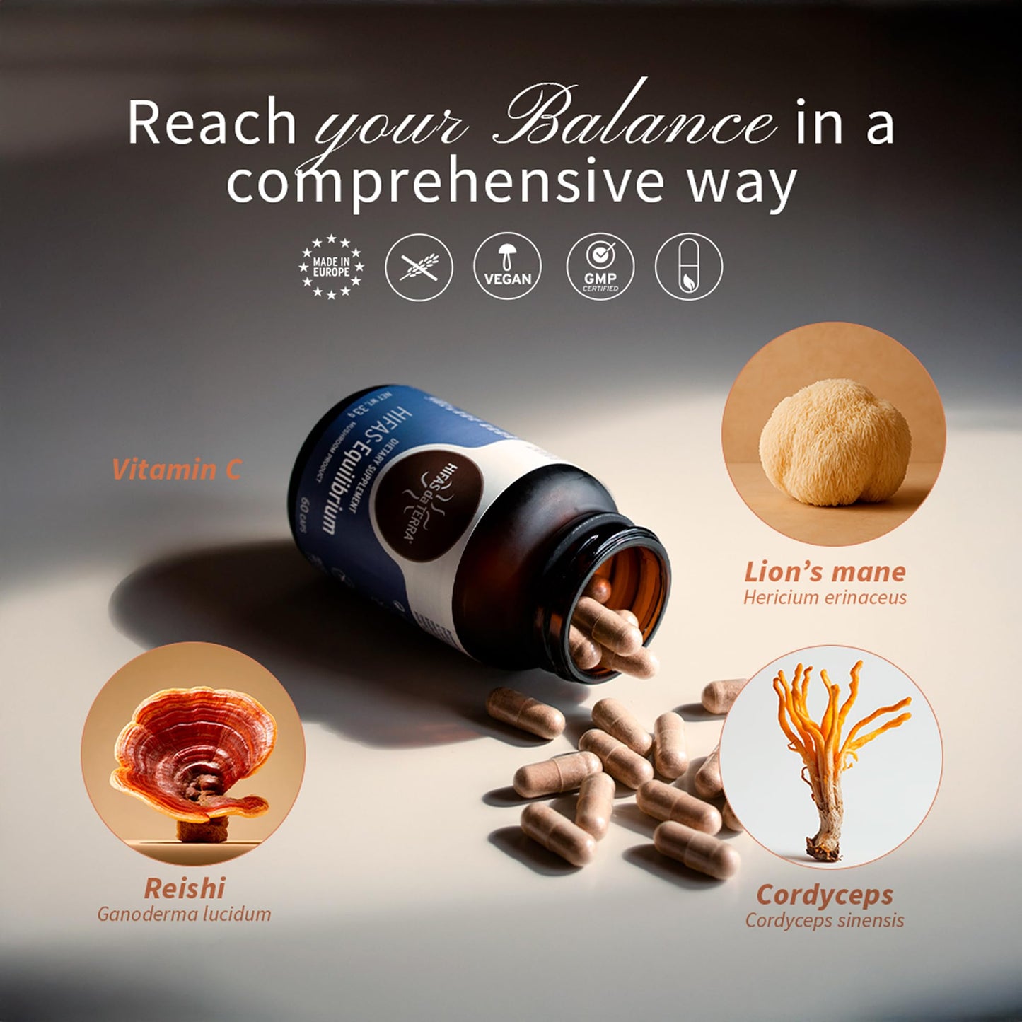 HIFAS DA TERRA HIFAS-Equilibrium Lions Mane Mushroom Complex with Cordyceps Capsule 60
