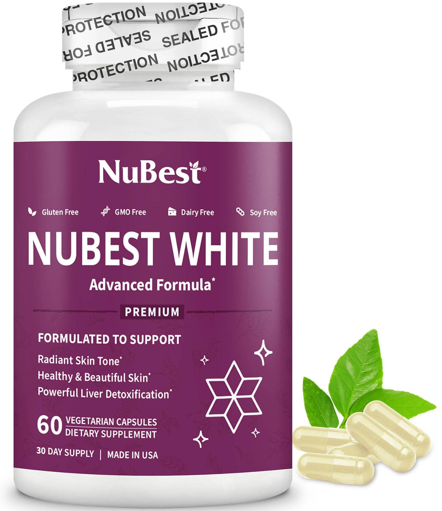 NuBest White Glutathione 400mg & Milk Thistle Extract Capsules 60 Count