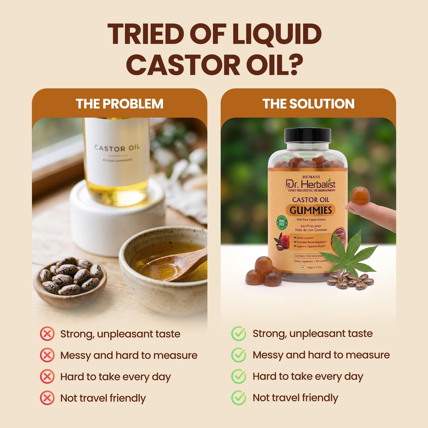 Dr. HERBALIST Castor Oil Gummies, 30 Count