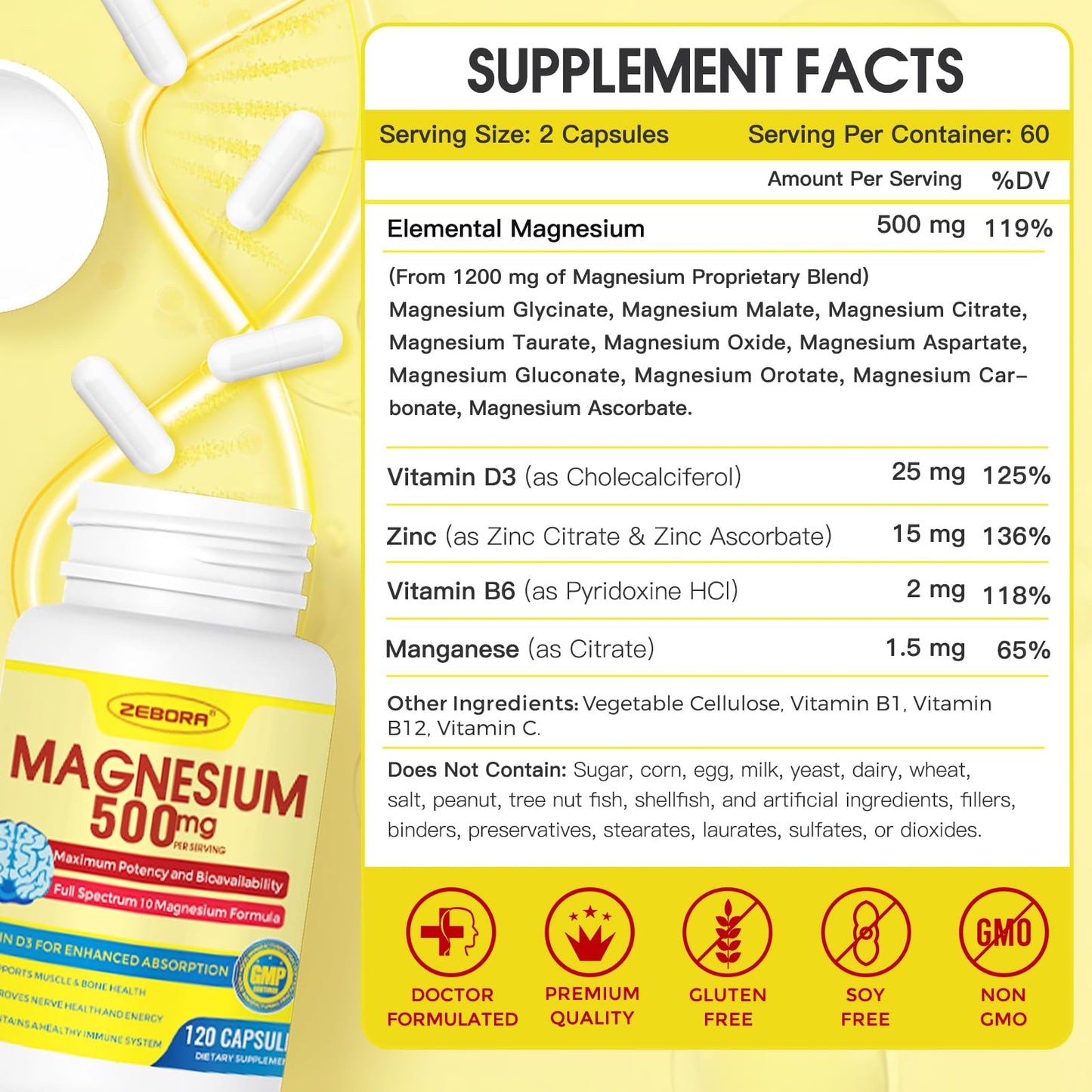 ZEBORA Magnesium Supplement Complex Capsule, 120 Count