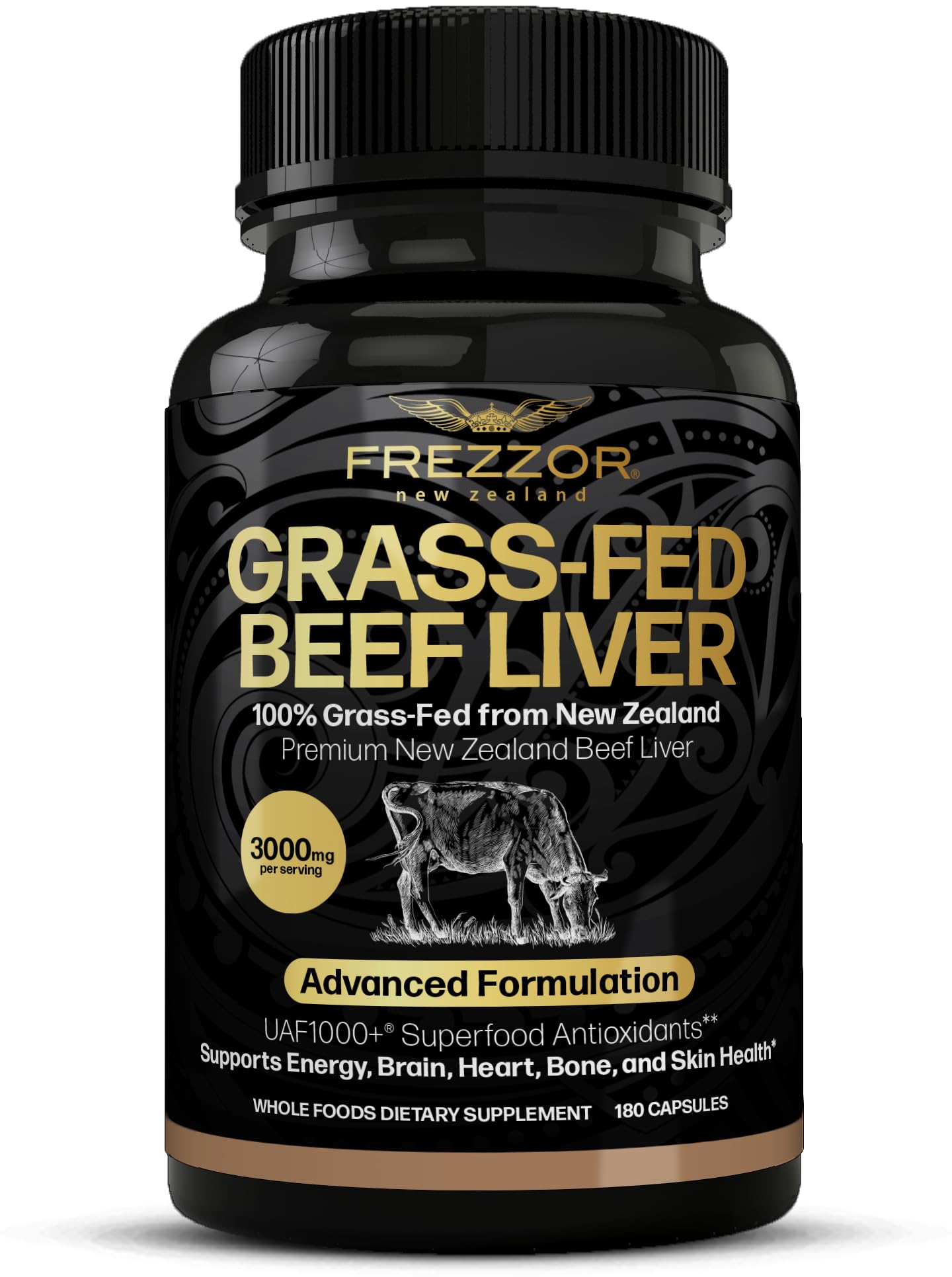 FREZZOR New Zealand 100% Live-Grass-Fed Beef Liver Capsules, 180 Count