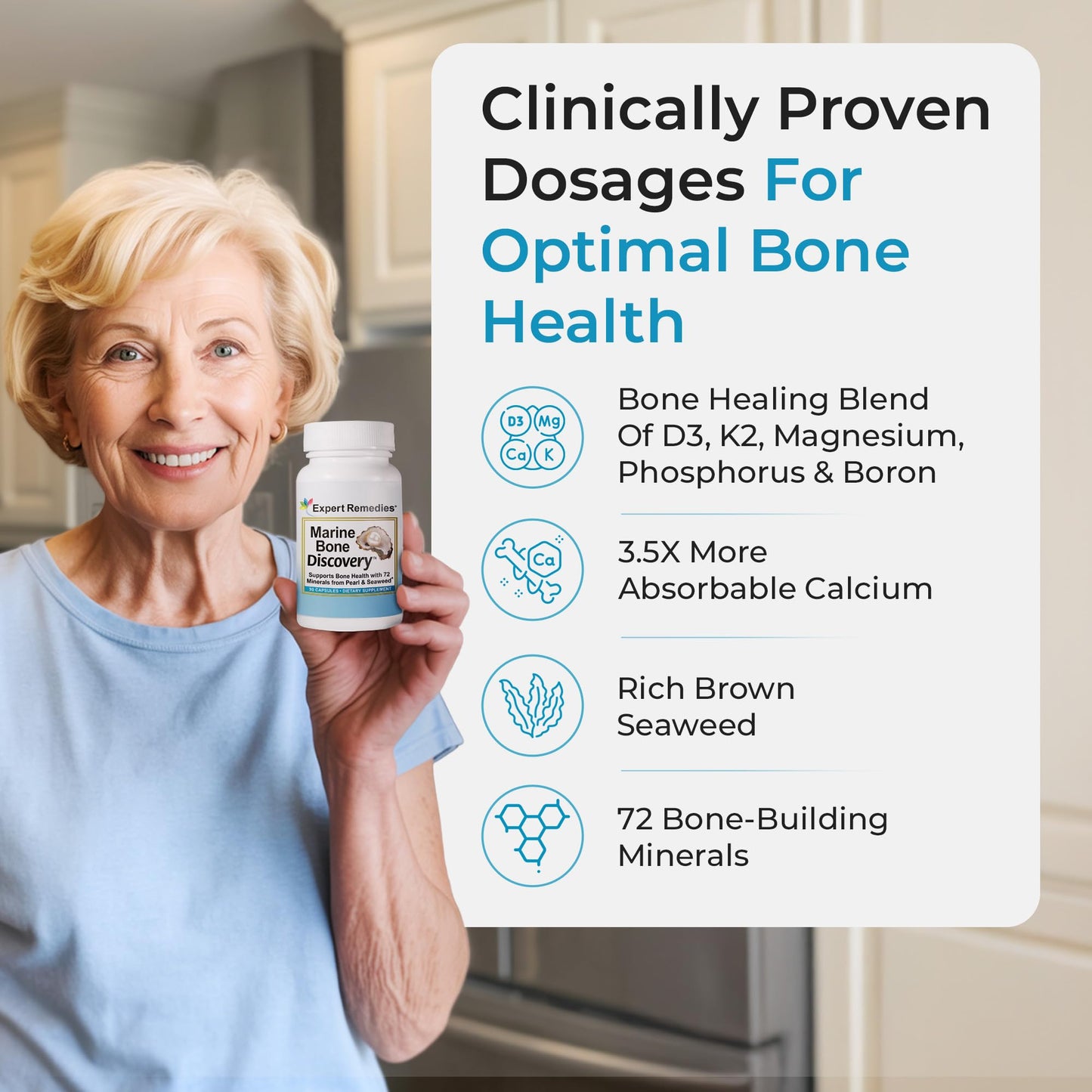 Expert Remedies Marine Calcium Bone Density Supplement 3.5X Absorbable Pearl Calcium & Icelandic Marine Algae with Magnesium, Vitamin D3 & K2 Capsule 90 Count