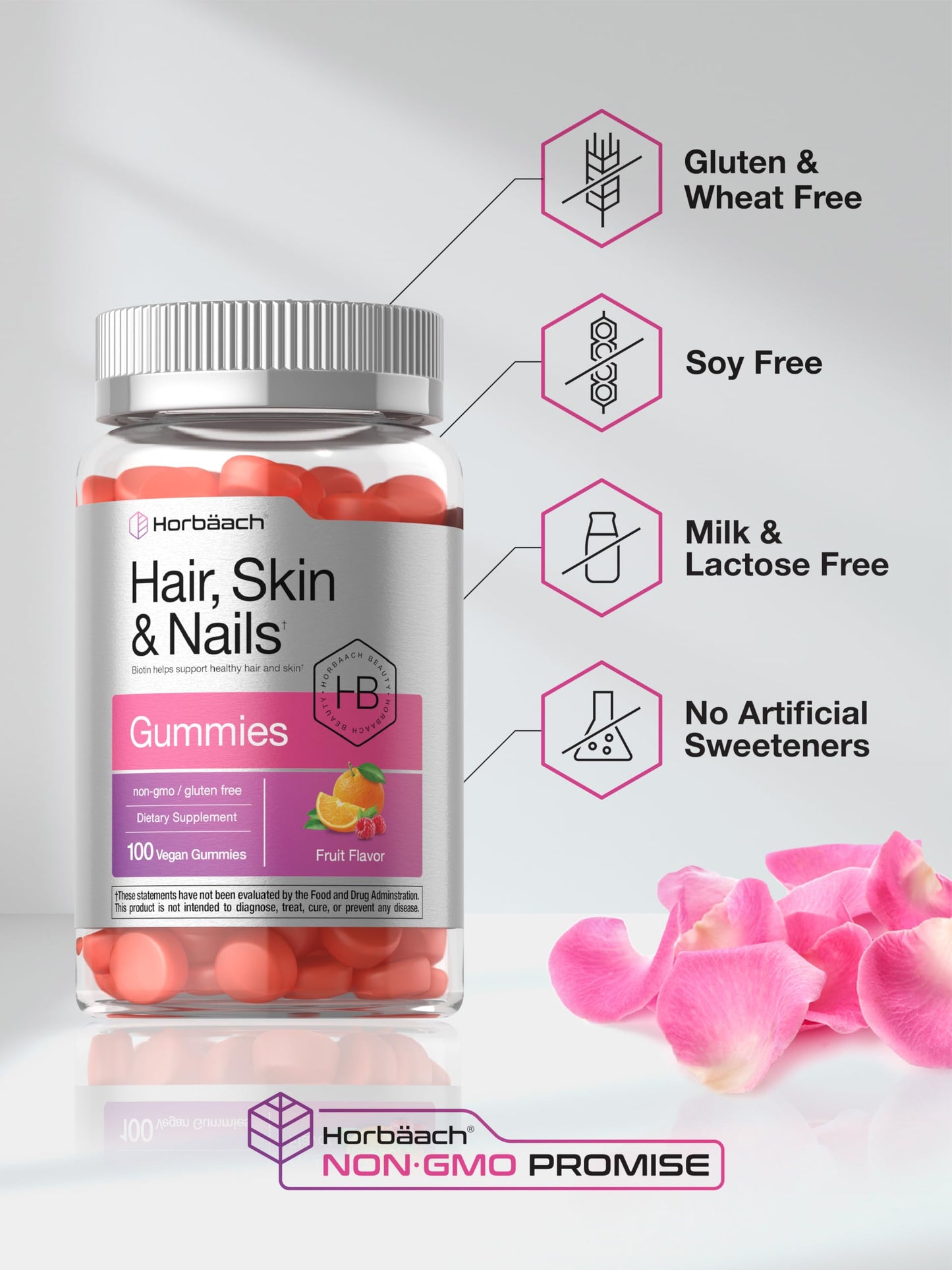 Horbäach Hair Skin and Nails Gummies 100 Count