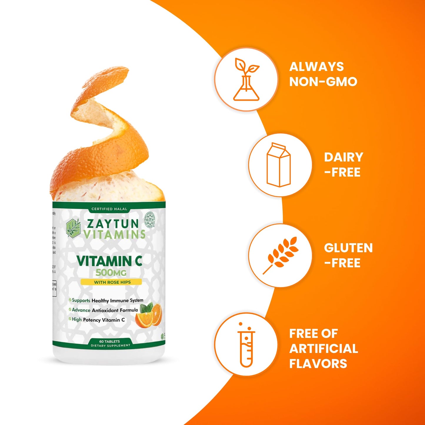Zaytun Vitamins Halal Vitamin C 500mg Tablet 60 Count