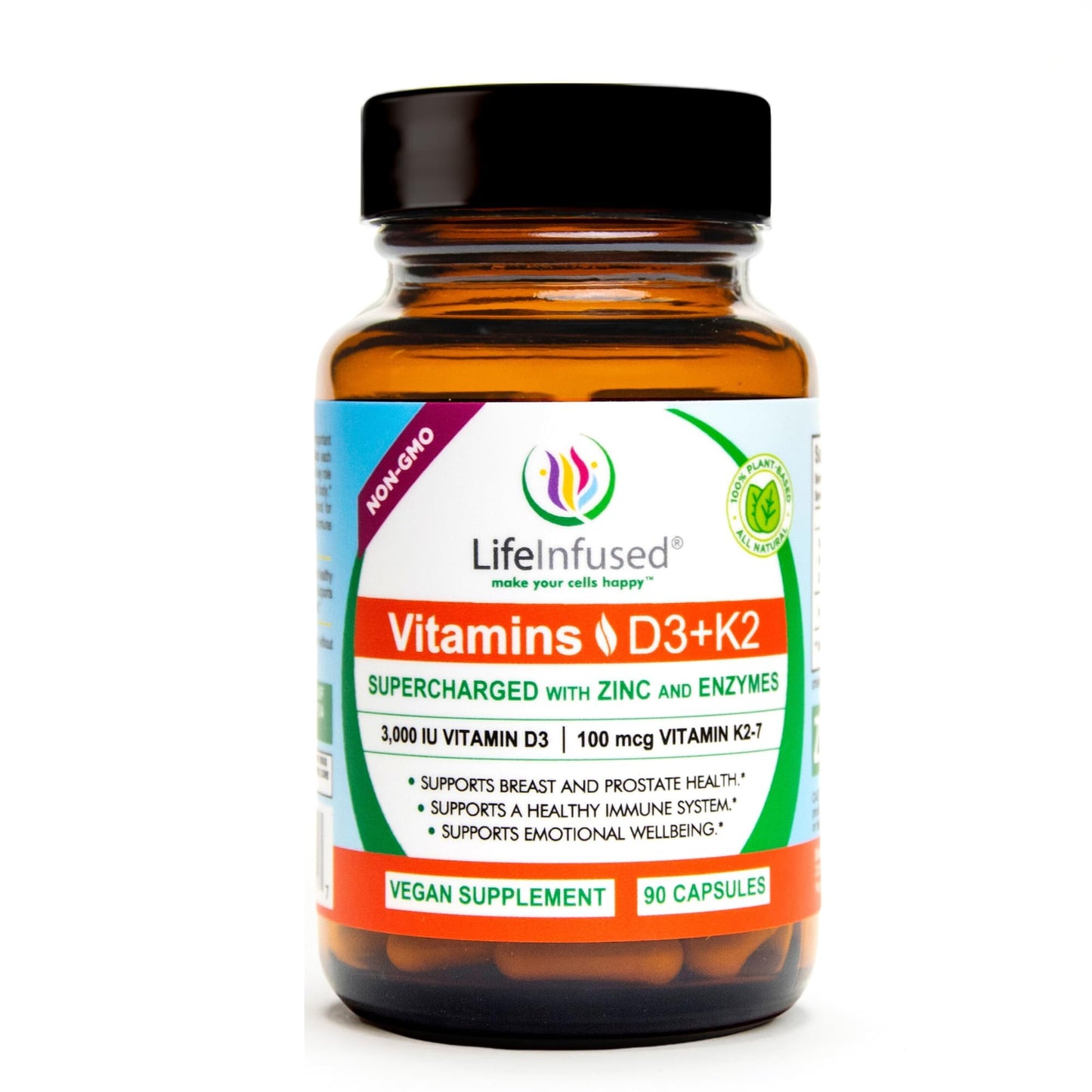 Life Infused Vitamin D3 + K2 Supplement with Zinc & Enzymes Capsules, 90 Count