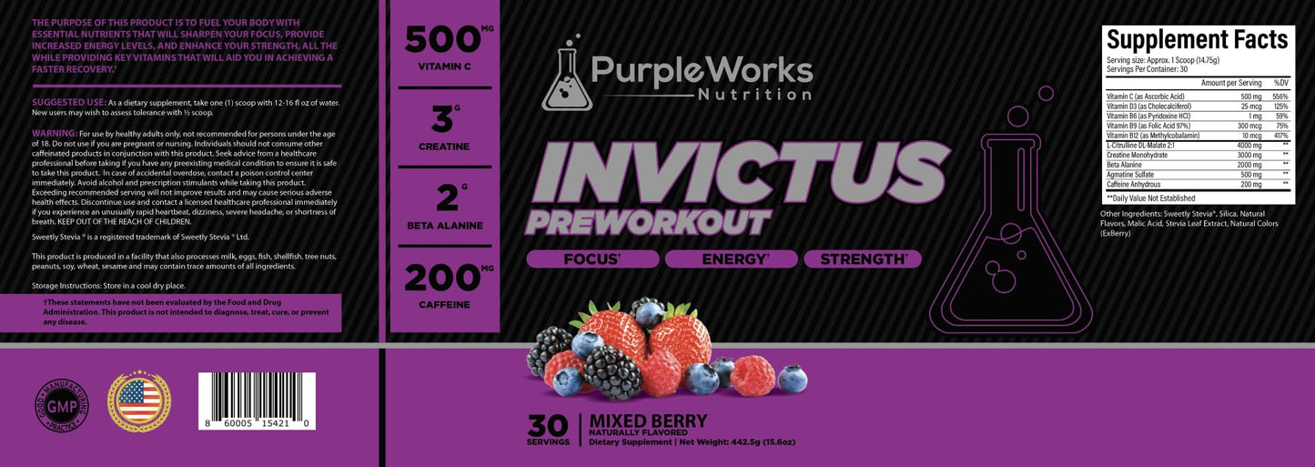 PurpleWorks Nutrition Pre Workout Powder 15.6 Ounce
