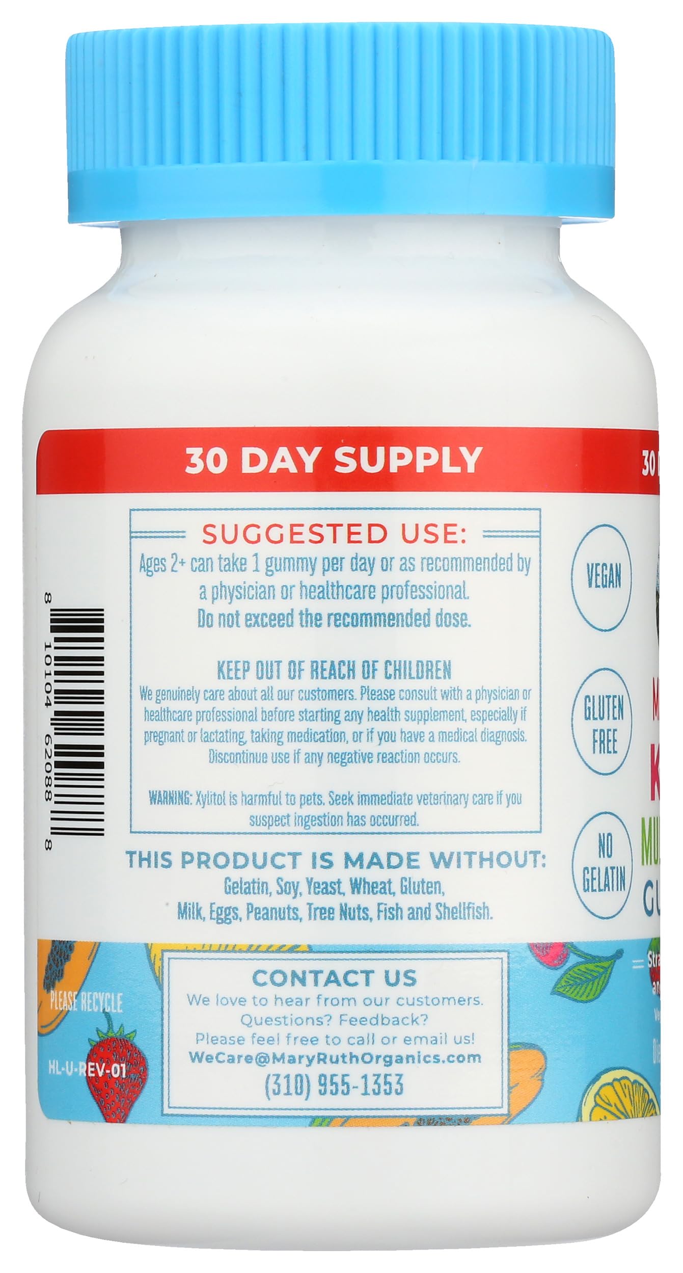 MARYRUTH'S Multivitamin Gummies for Kids Sugar Free, 30 Count