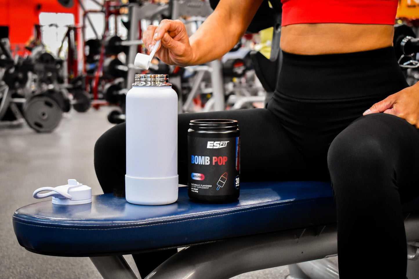 ES FIT Amino Powder - Pre and Post Workout with Electrolytes - BCAA 2:1:1 Ratio, Bomb Pop, 14.8 Ounce