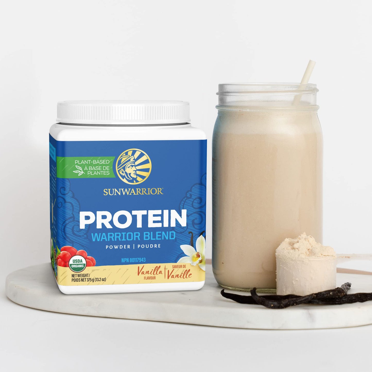 Sunwarrior Warrior Blend Plant Based Raw Vegan Protein Powder with Peas & Hemp Vanilla, 13.2 Ounce