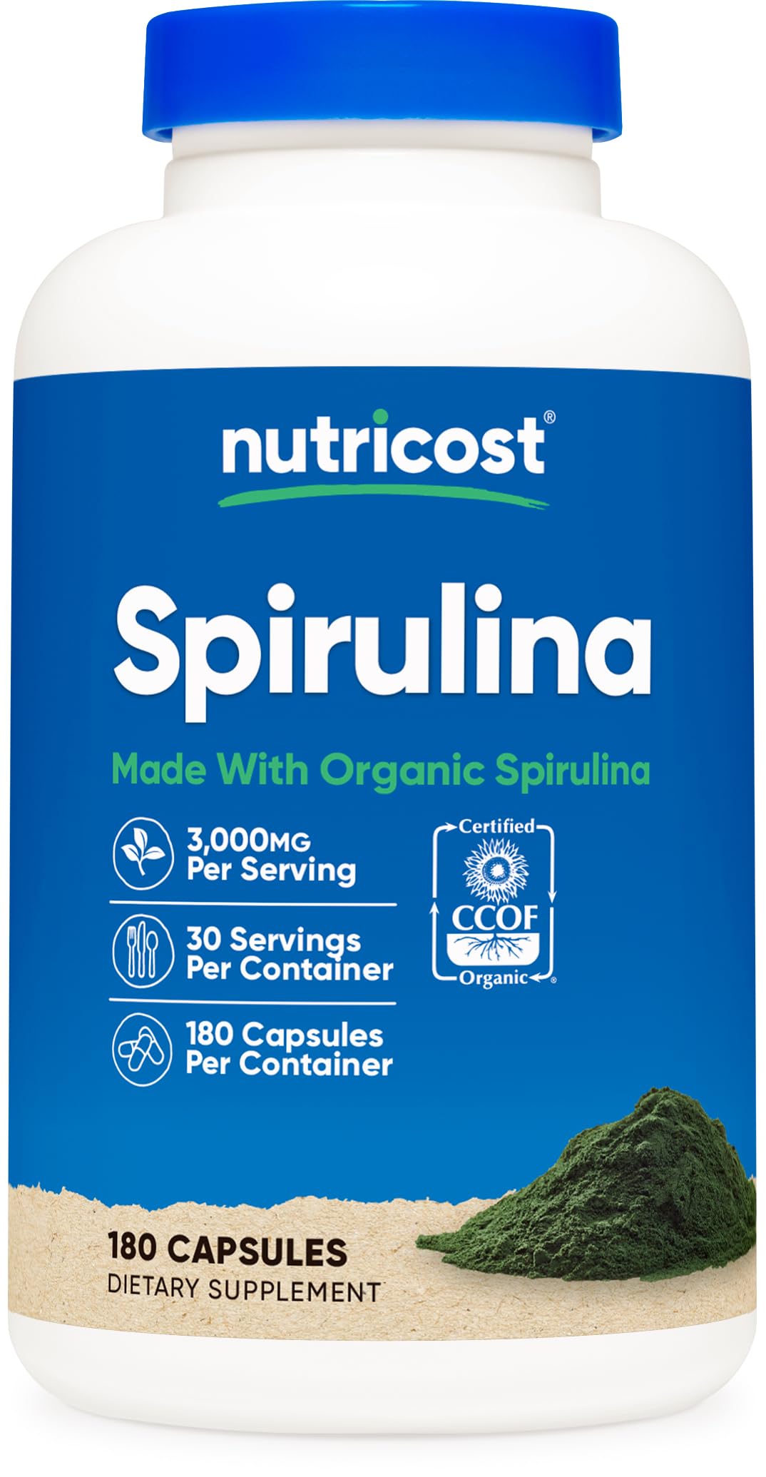 Nutricost Spirulina 3,000mg Capsules 180 Count
