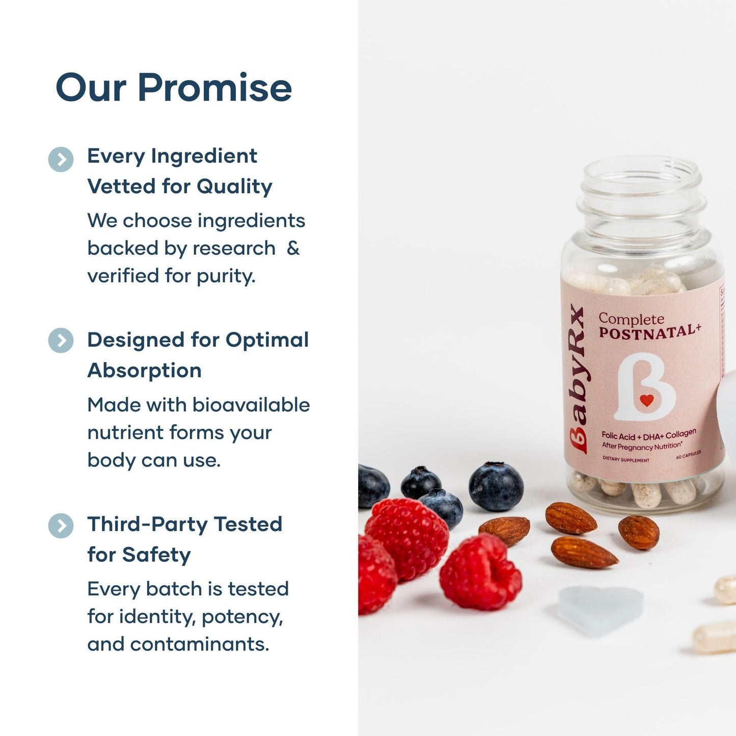 BabyRx Complete Postnatal+ Postnatal Vitamins with Omega-3 DHA, EPA, Collagen, Folate, Iron, 60 Capsules