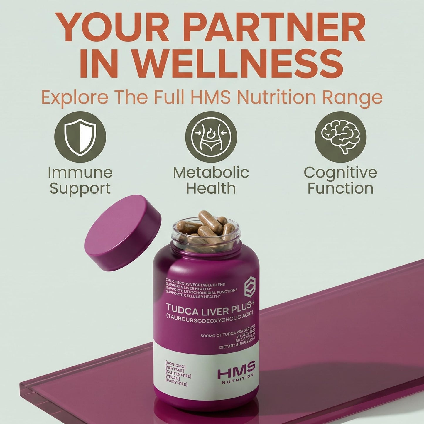 HMS Nutrition TUDCA Liver Plus+ Liver Support Supplement, Capsules, 60 Count
