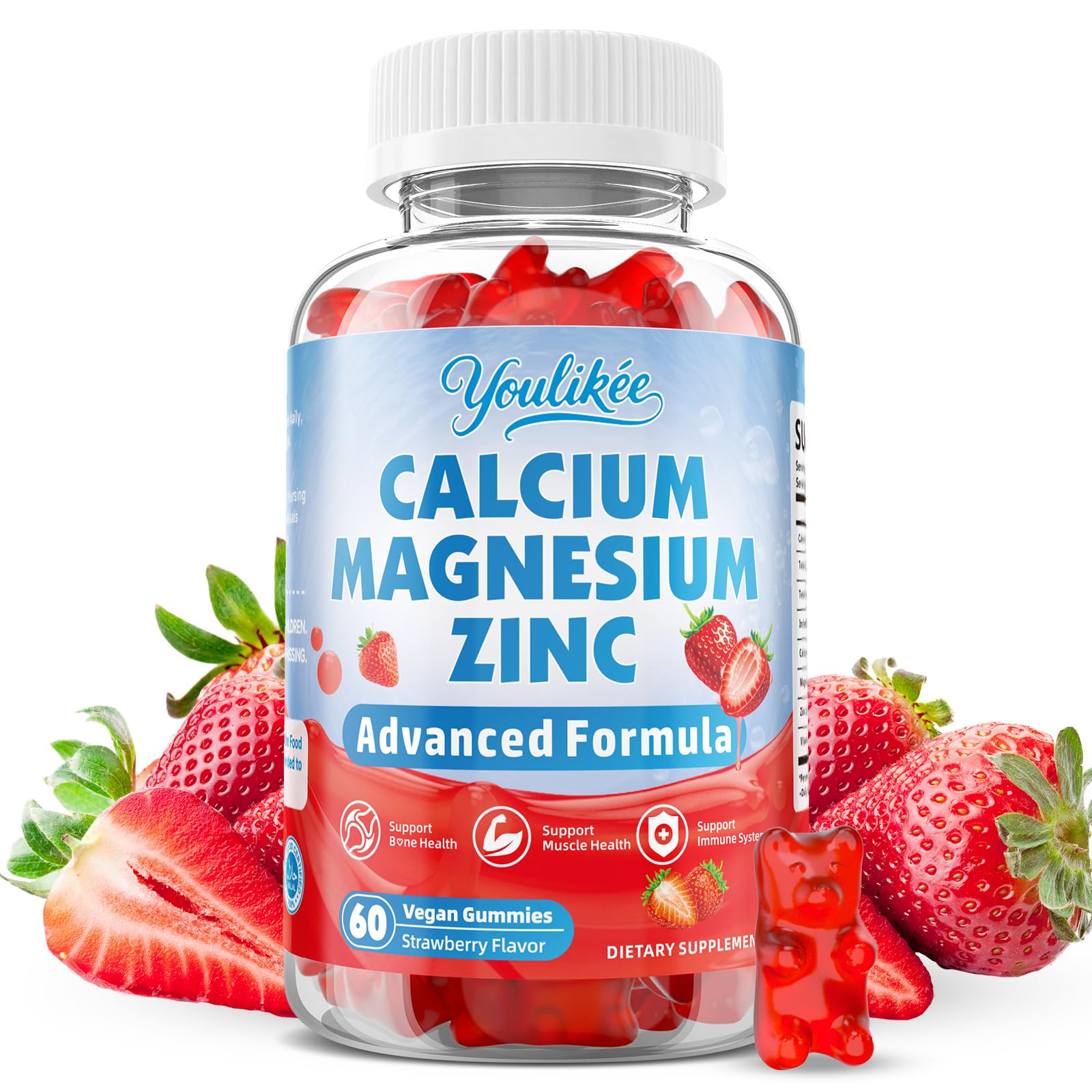Youlikee Calcium Magnesium Zinc Gummies 60 Count