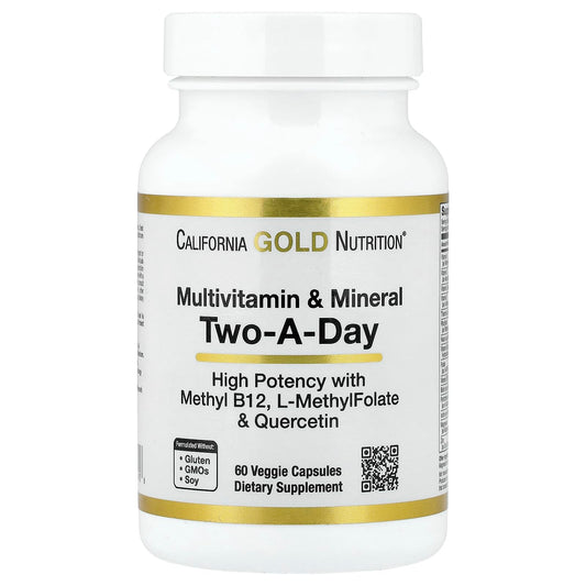 California Gold Nutrition Multivitamin and Mineral with Methyl B12, Vitamin C, L-MethylFolate and Bio-Quercetin, Two-A-Day, 60 Veggie Capsules