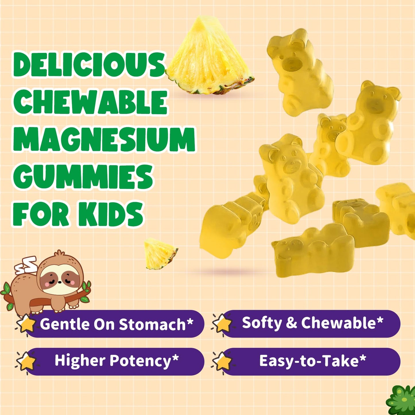 GZ HAOYUAN Kids Magnesium Glycinate Gummies, 60 Count