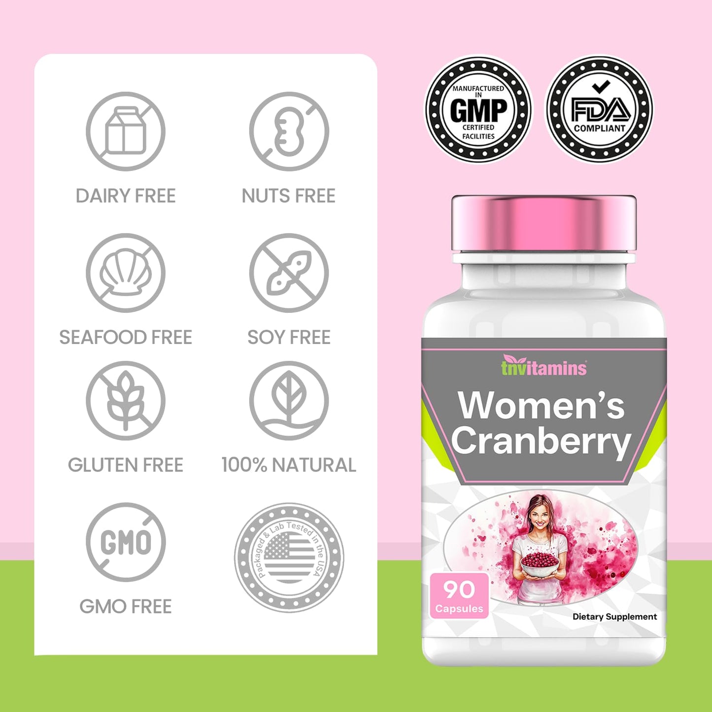 tnvitamins Cranberry Pills for Women Ultra-High Potency Cranberry Concentrate Extract Capsules, 90 Capsules