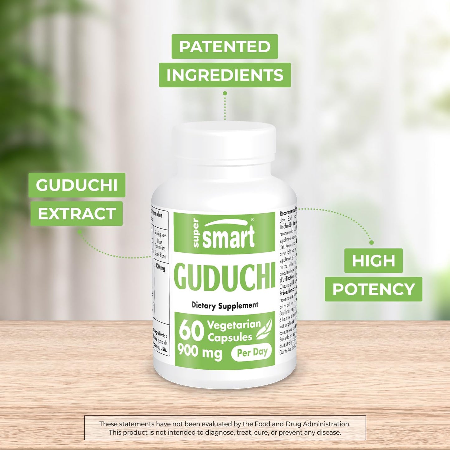 Supersmart Guduchi 900mg per Day (Patented & High Strength) Tinospora Cordifolia Extract Tinofend Guduchi Supplement, 60 Capsules