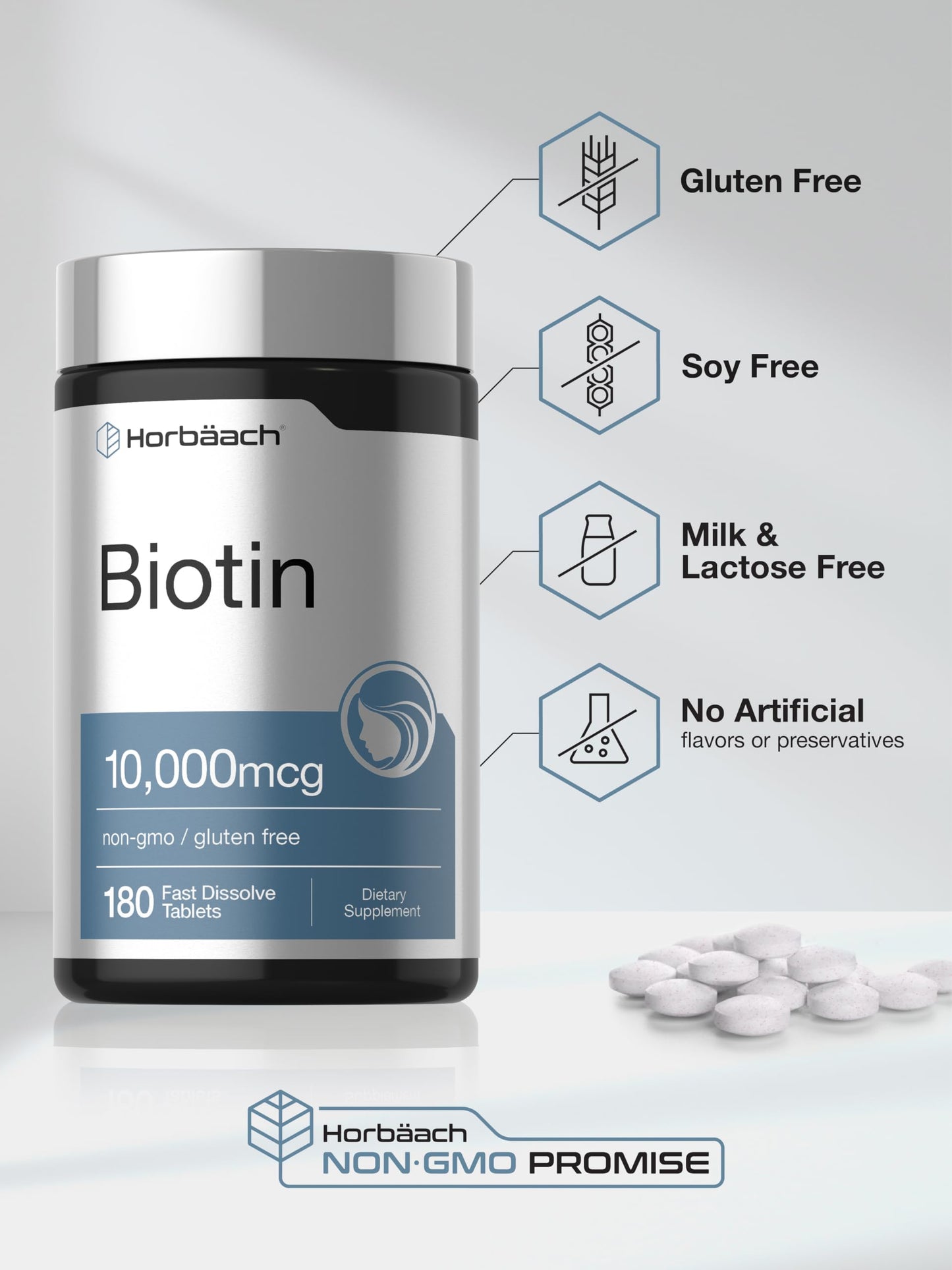 Horbäach Biotin 10000mcg Fast Dissolve Tablets 180 Count