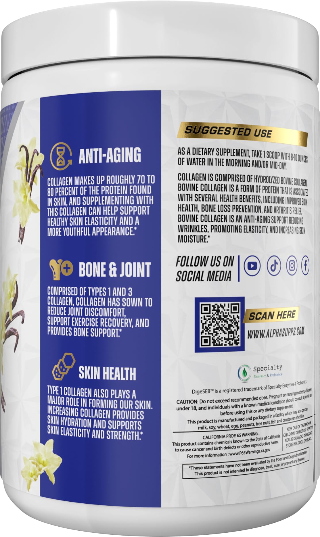 Alpha Supps Premium Hydrolyzed Collagen Protein Powder 13.3 Ounce