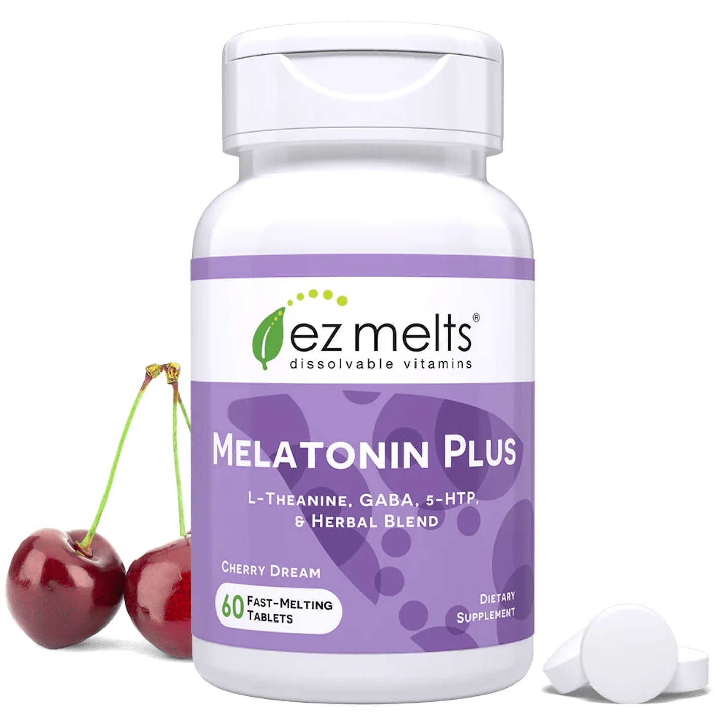 EZ Melts Melatonin Plus - Calming & Sleep Support Supplement with Lemon Balm Extract & Passion Flower - Cherry Dream 60 Tablets