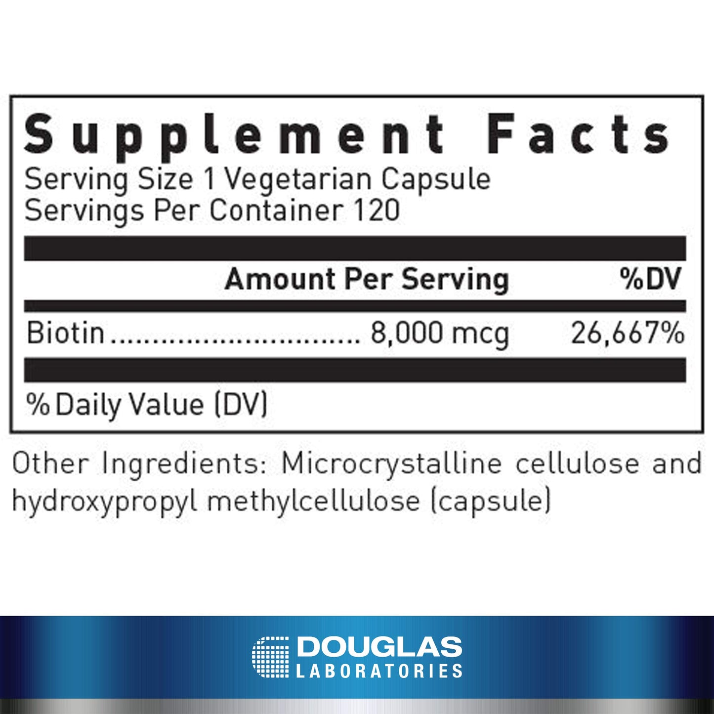 Douglas Laboratories Biotin 8 mg Capsule, 120 Capsules