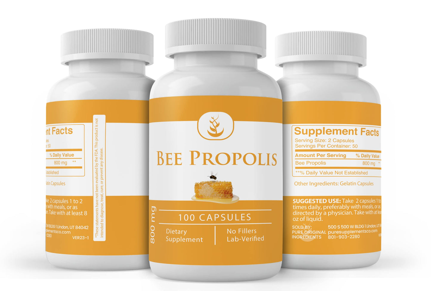 PURE ORIGINAL INGREDIENTS Bee Propolis Capsules 100 Count