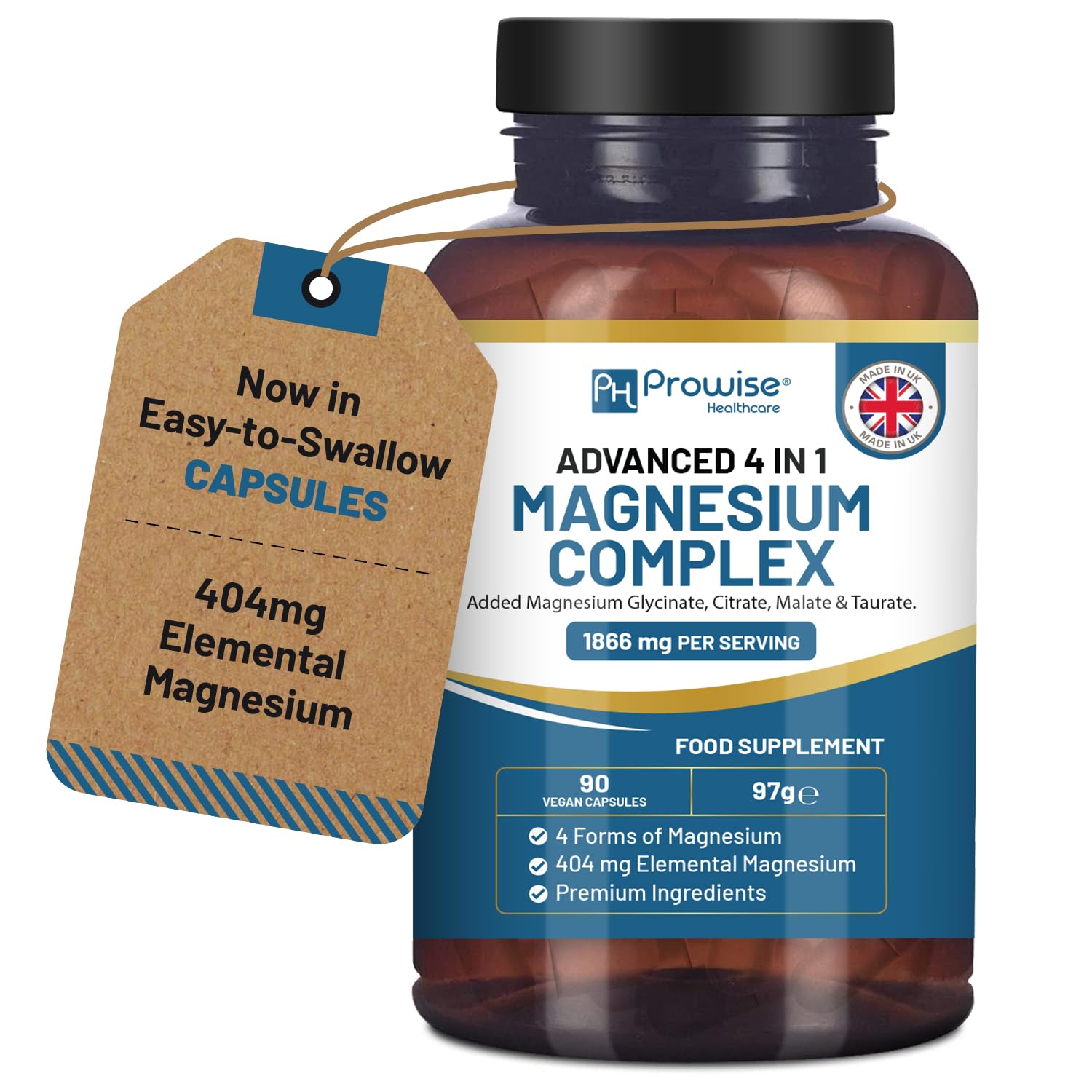PH PROWISE Healthcare Magnesium Glycinate Complex 4 in 1 Vegan Capsules, 90