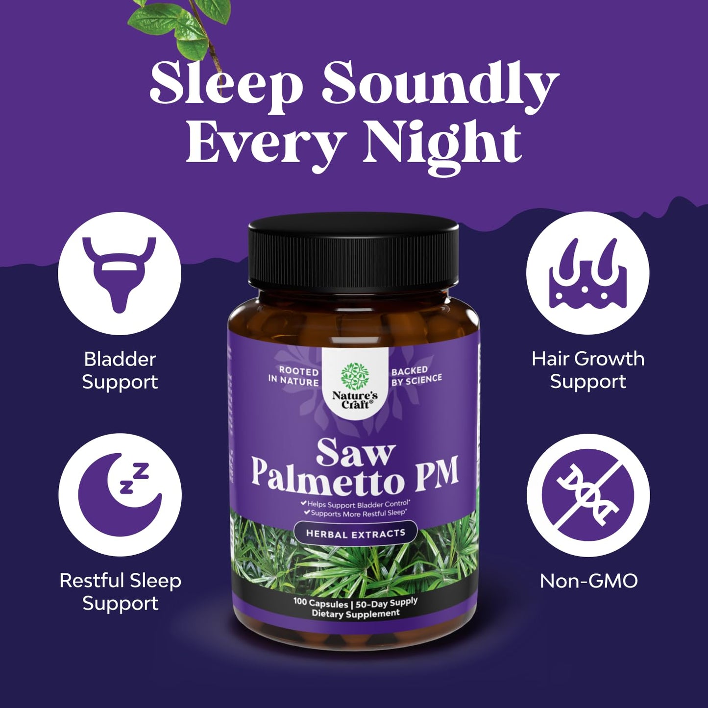 Natures Craft Nighttime Defense Saw Palmetto for Men Saw Palmetto Extract Prostate Supplement with Lycopene, Pumpkin Seed & Melatonin Capsule, 100 Count