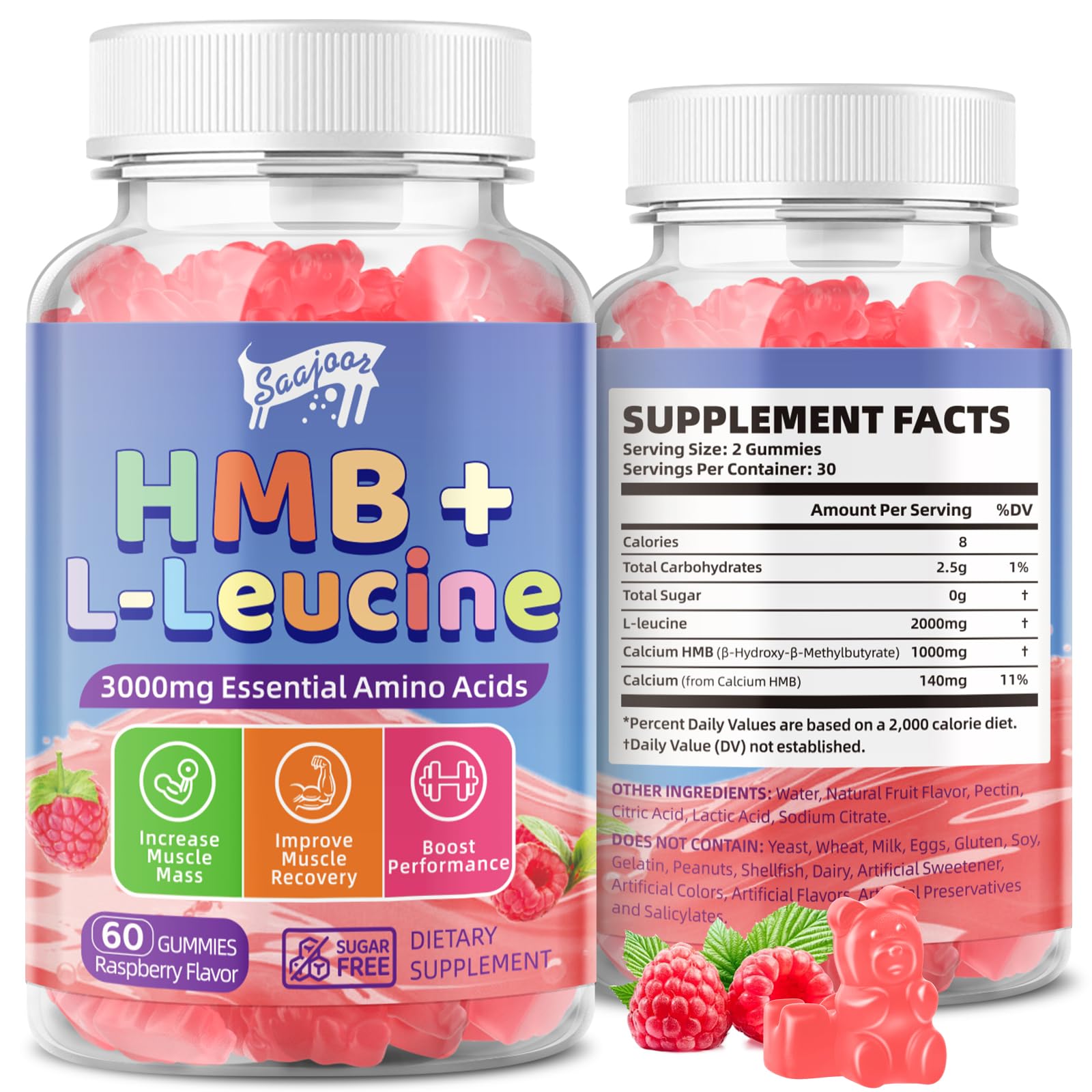 Saajoor HMB and L-Leucine 3000mg with Calcium Gummies, 60 Gummies