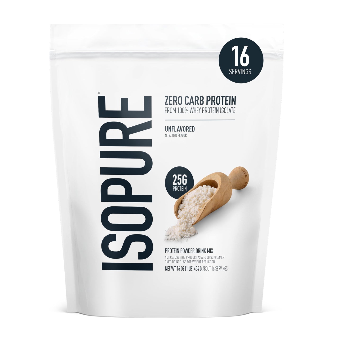 Isopure Zero Carb 100% Pure Whey Isolate Protein Powder, Unflavored, 16 Servings